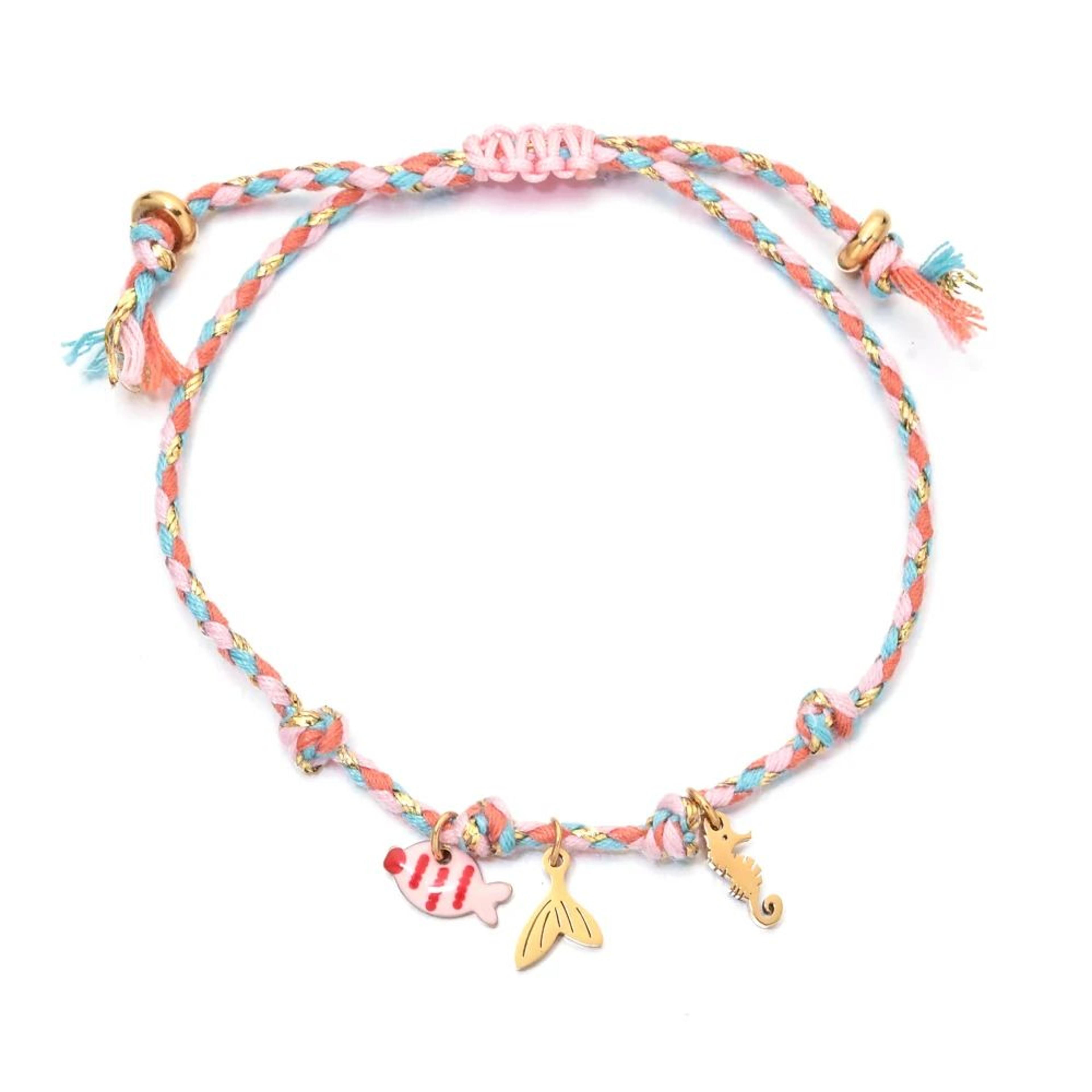handmade ocean charm braided bracelet with starfish shell and fish pendants