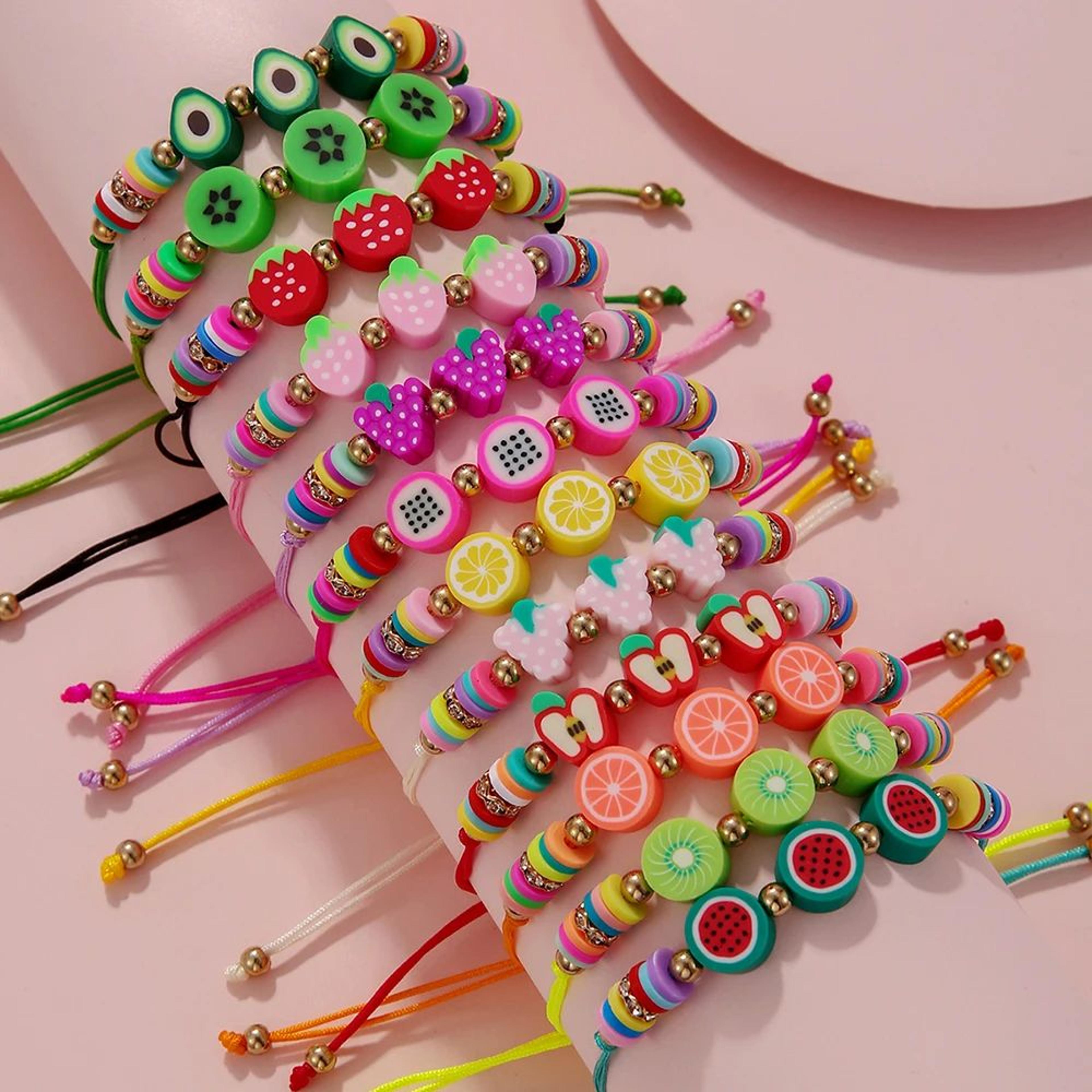 12-piece colorful fruit polymer clay adjustable bracelet set for girls