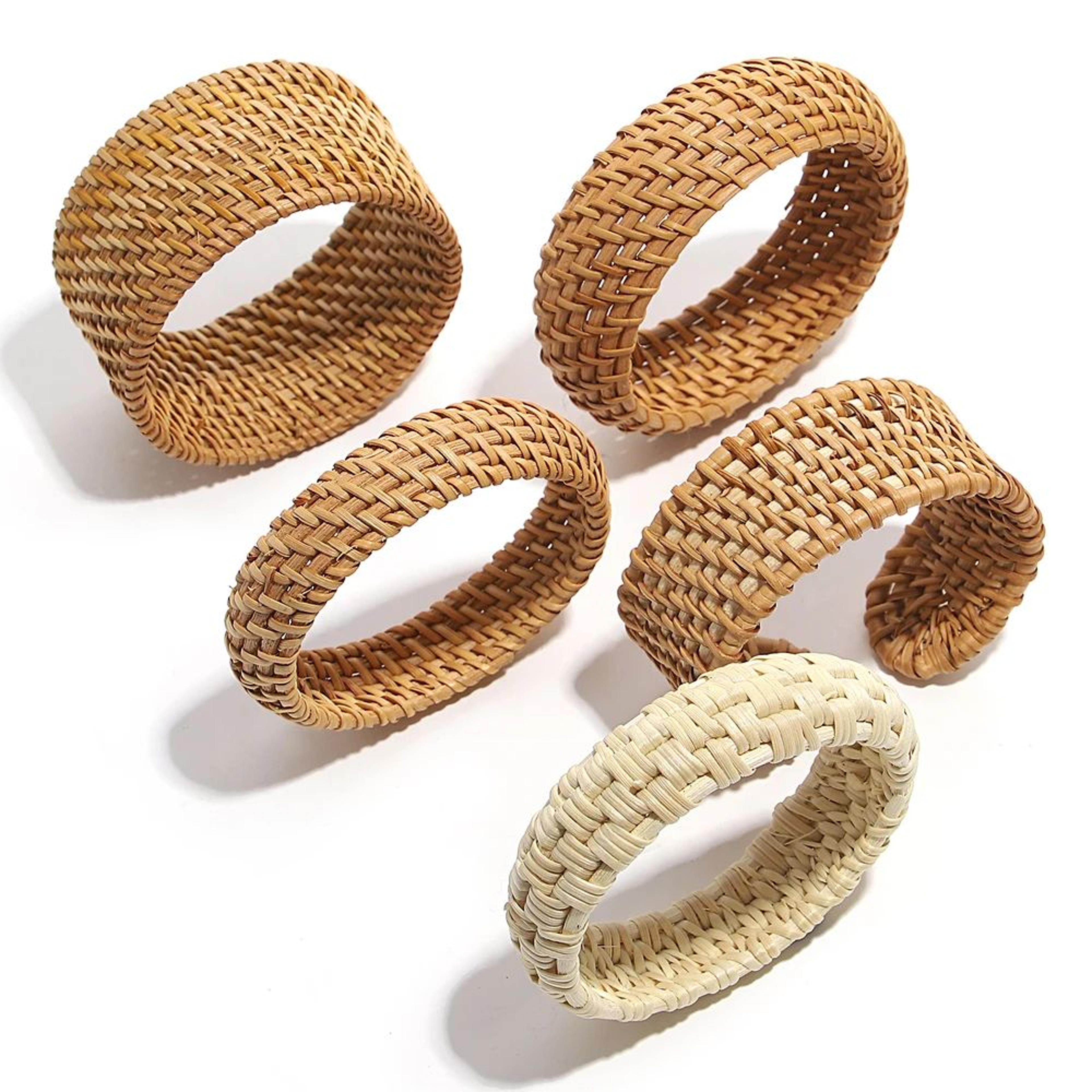 handmade woven rattan bracelet chunky boho beach bangle