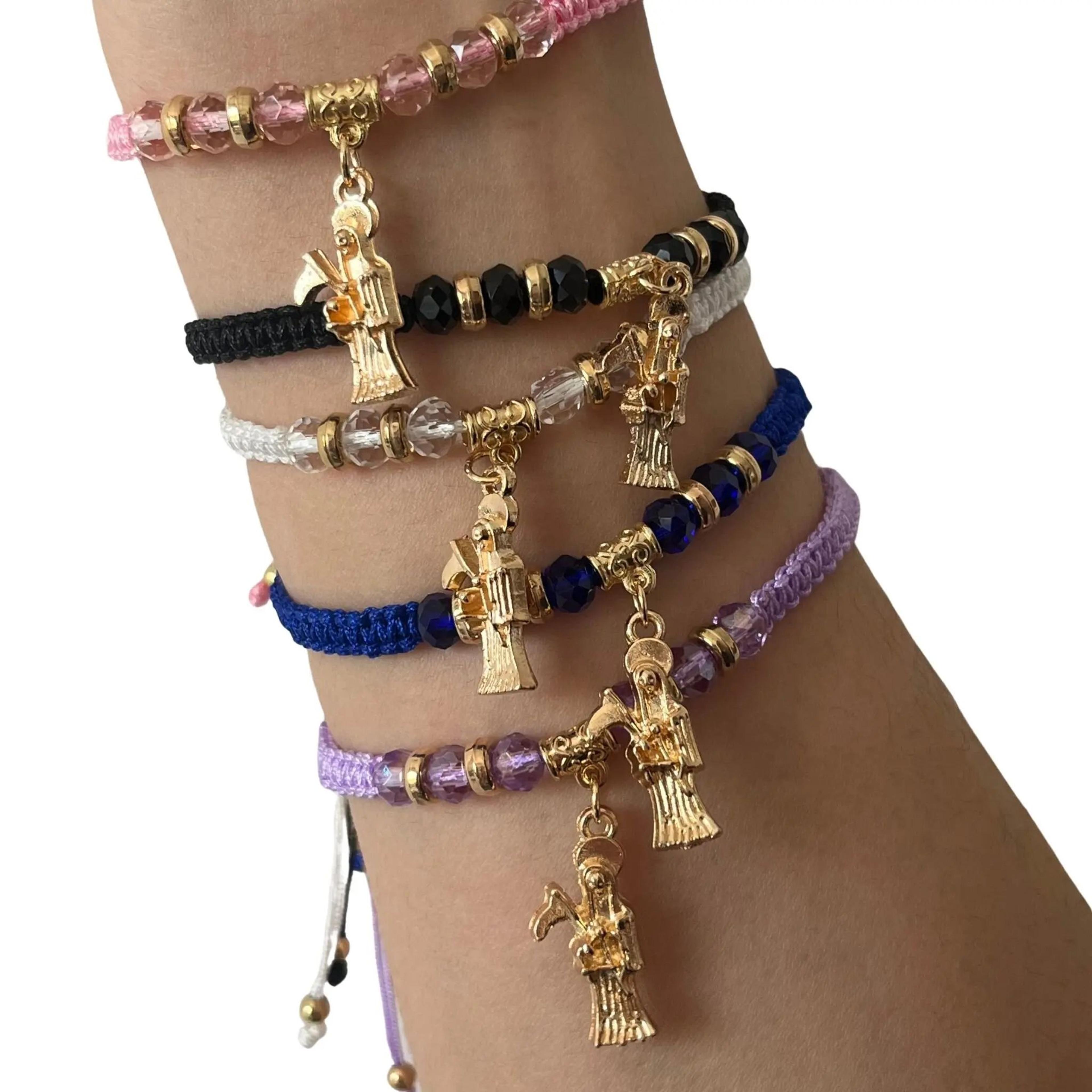 gold plated grim reaper adjustable handmade rope bracelet