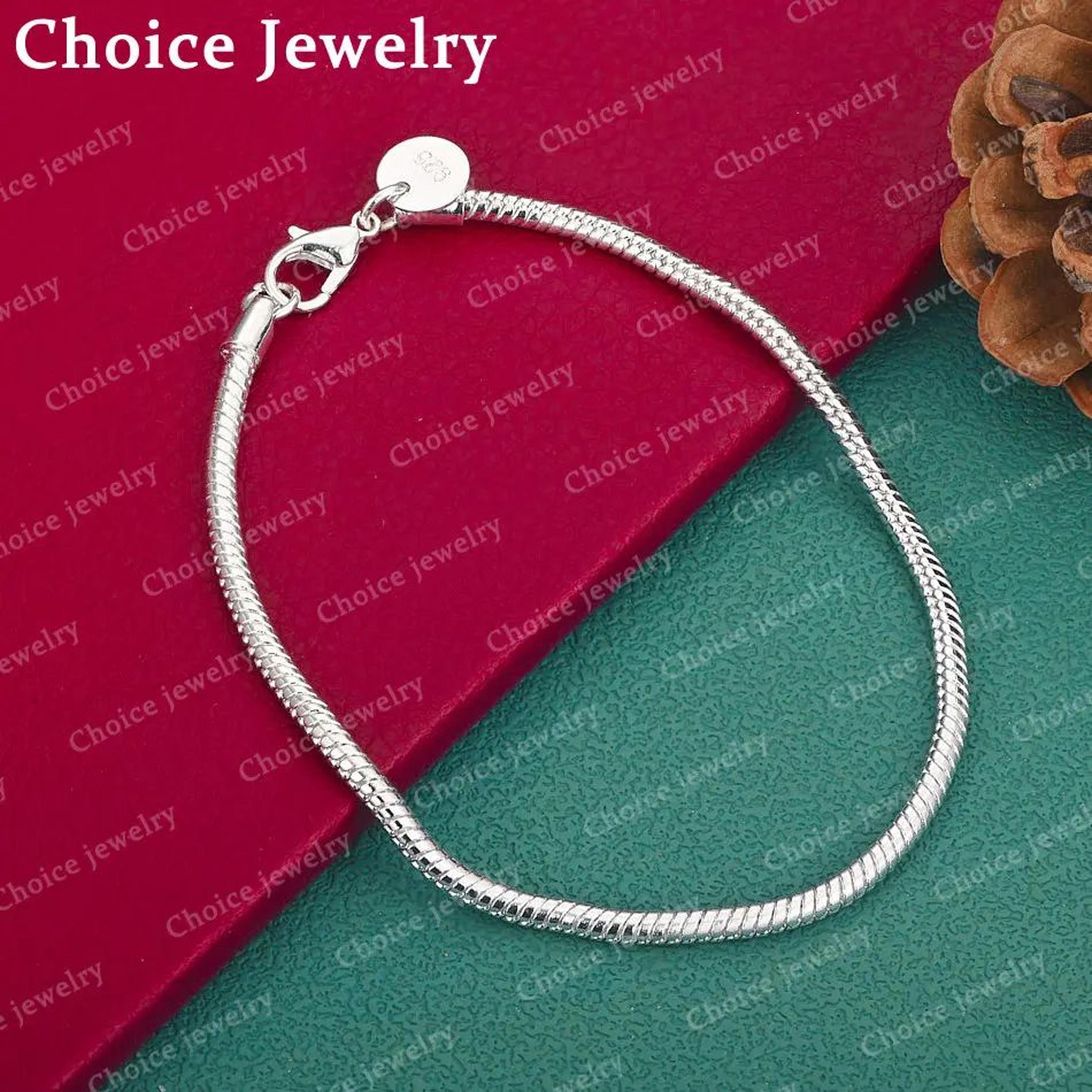 925 sterling silver 3mm snake chain bracelet for women and men