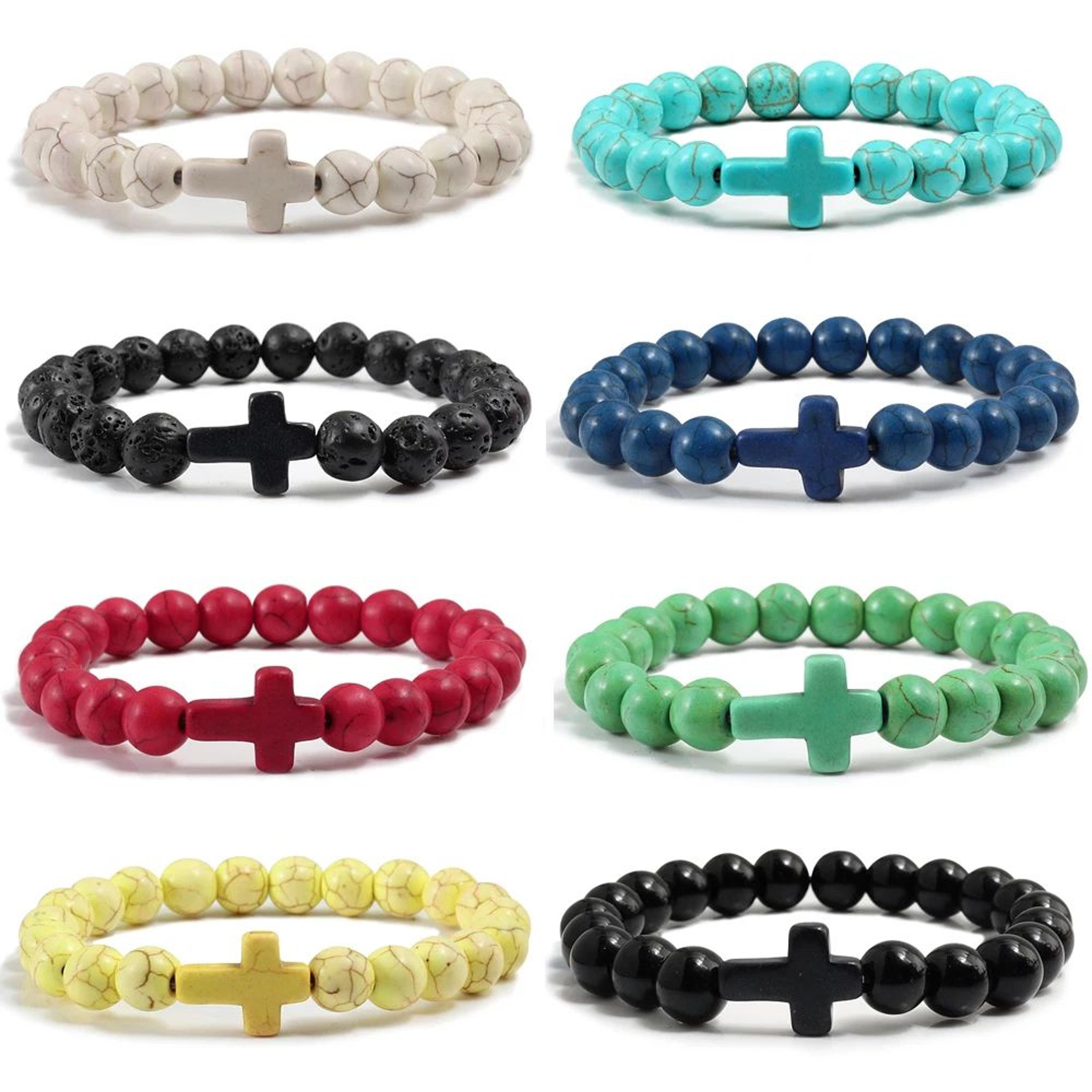 jesus cross natural stone lava bead bracelet