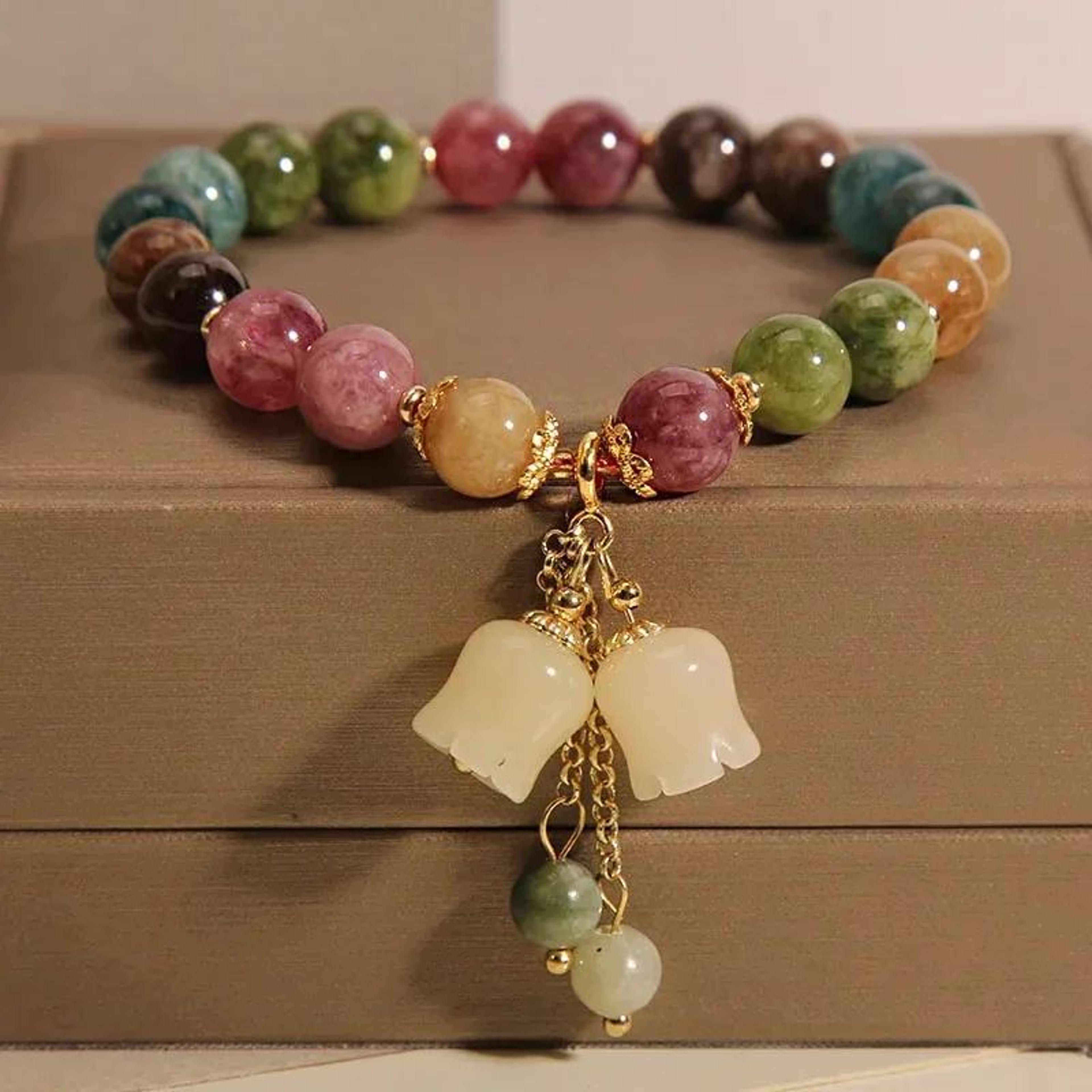 lily of the valley natural stone beaded bracelet for women