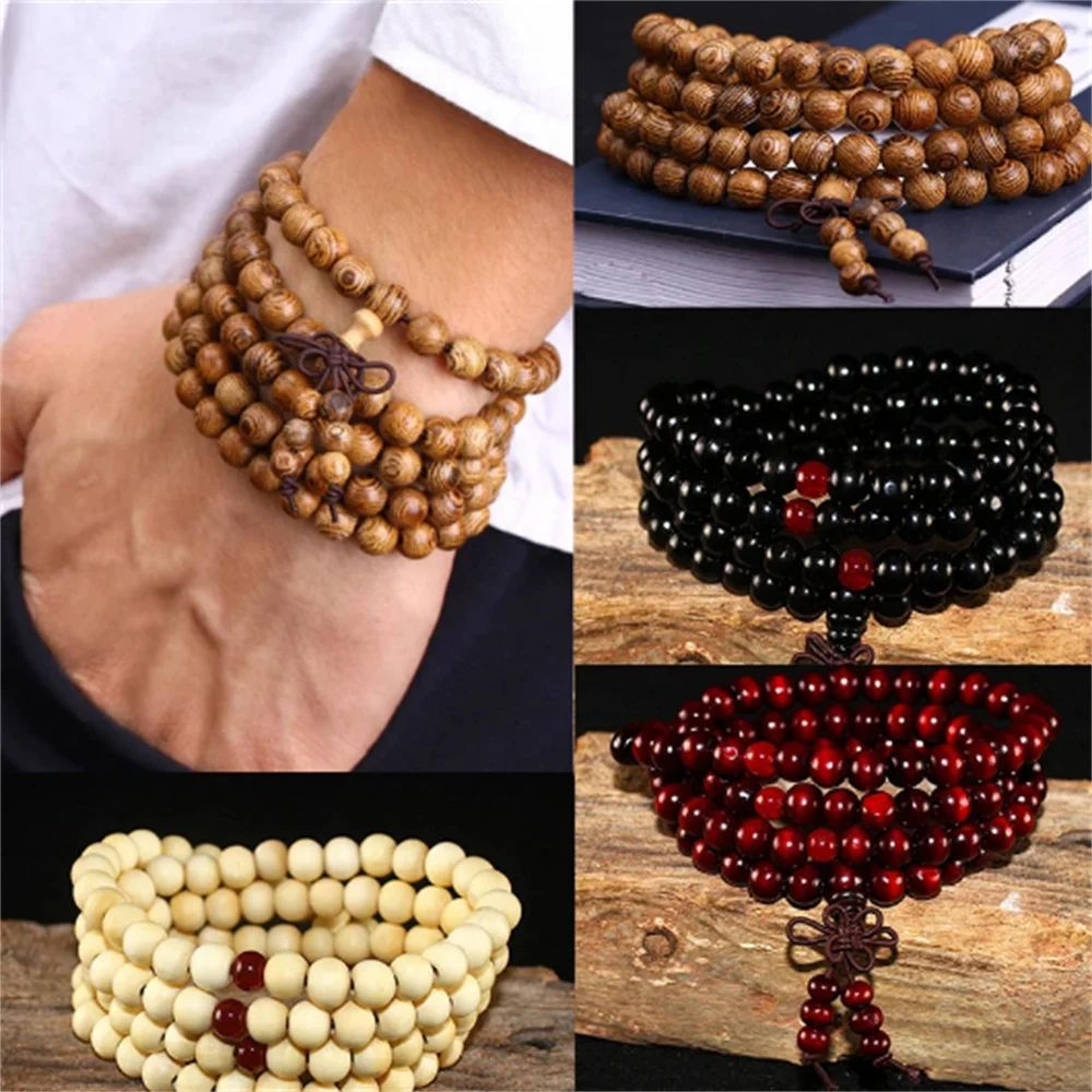 natural sandalwood 108 bead mala bracelet for meditation and prayer