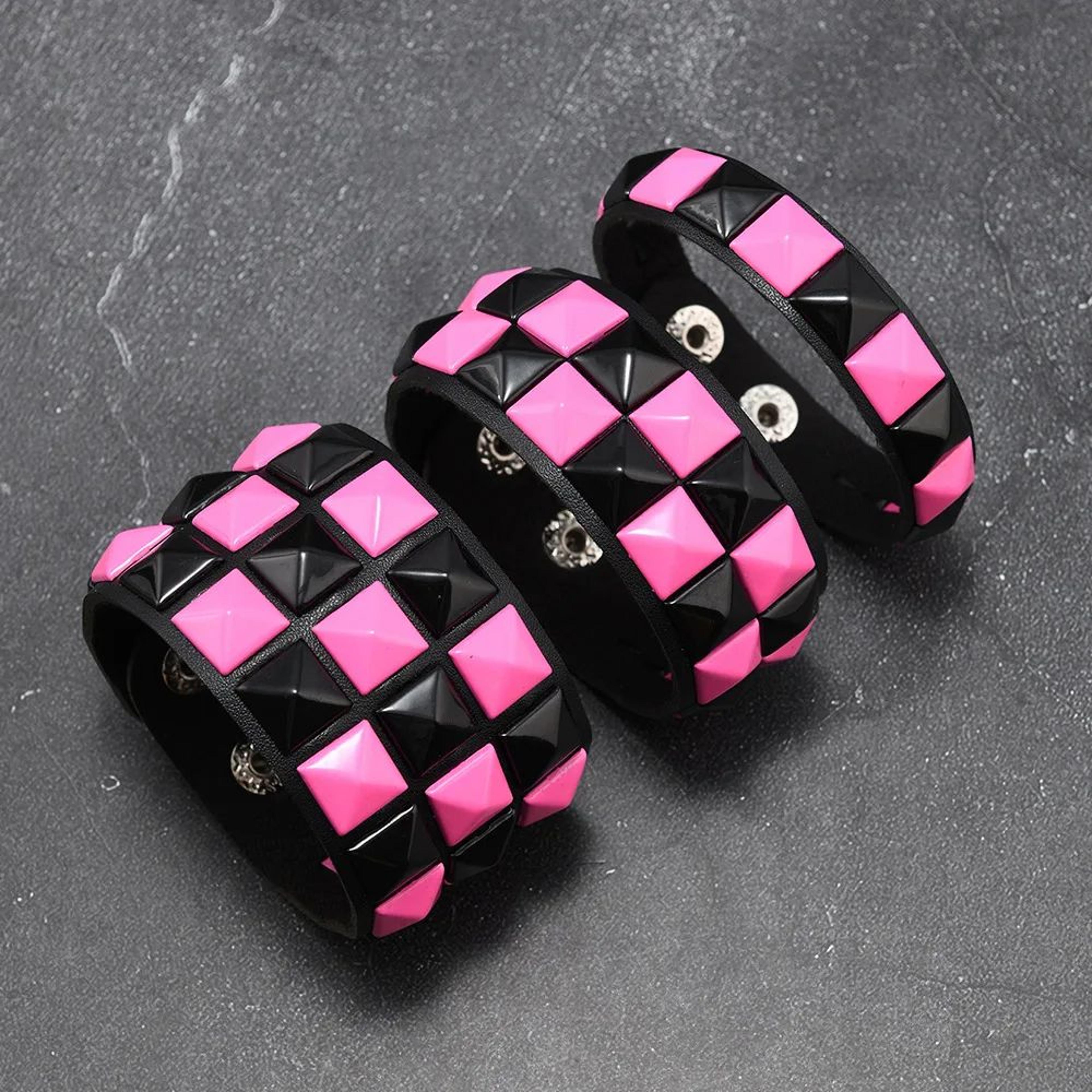 3-piece vintage punk wide leather rivet bracelet set
