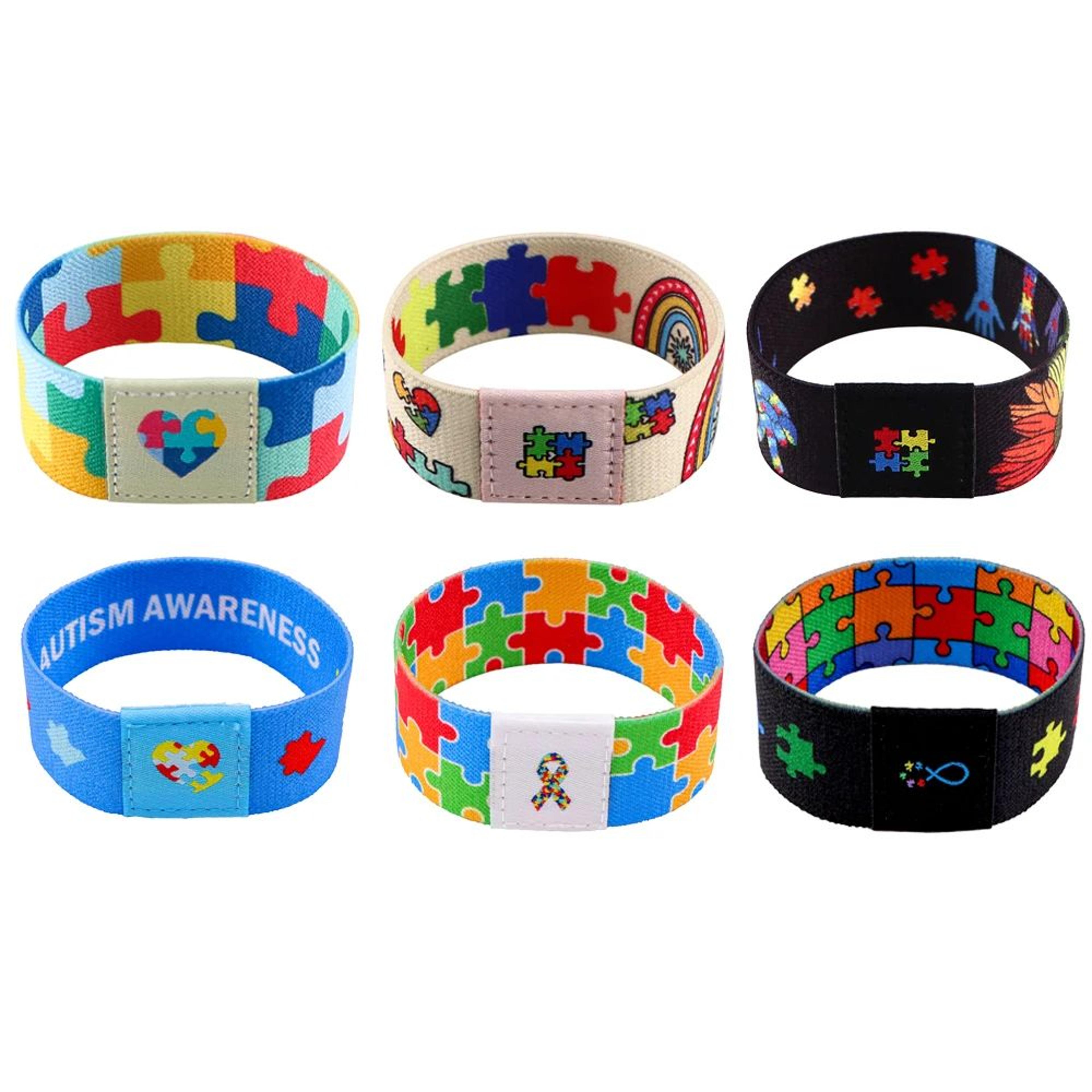 colorful autism awareness puzzle stretch bracelet