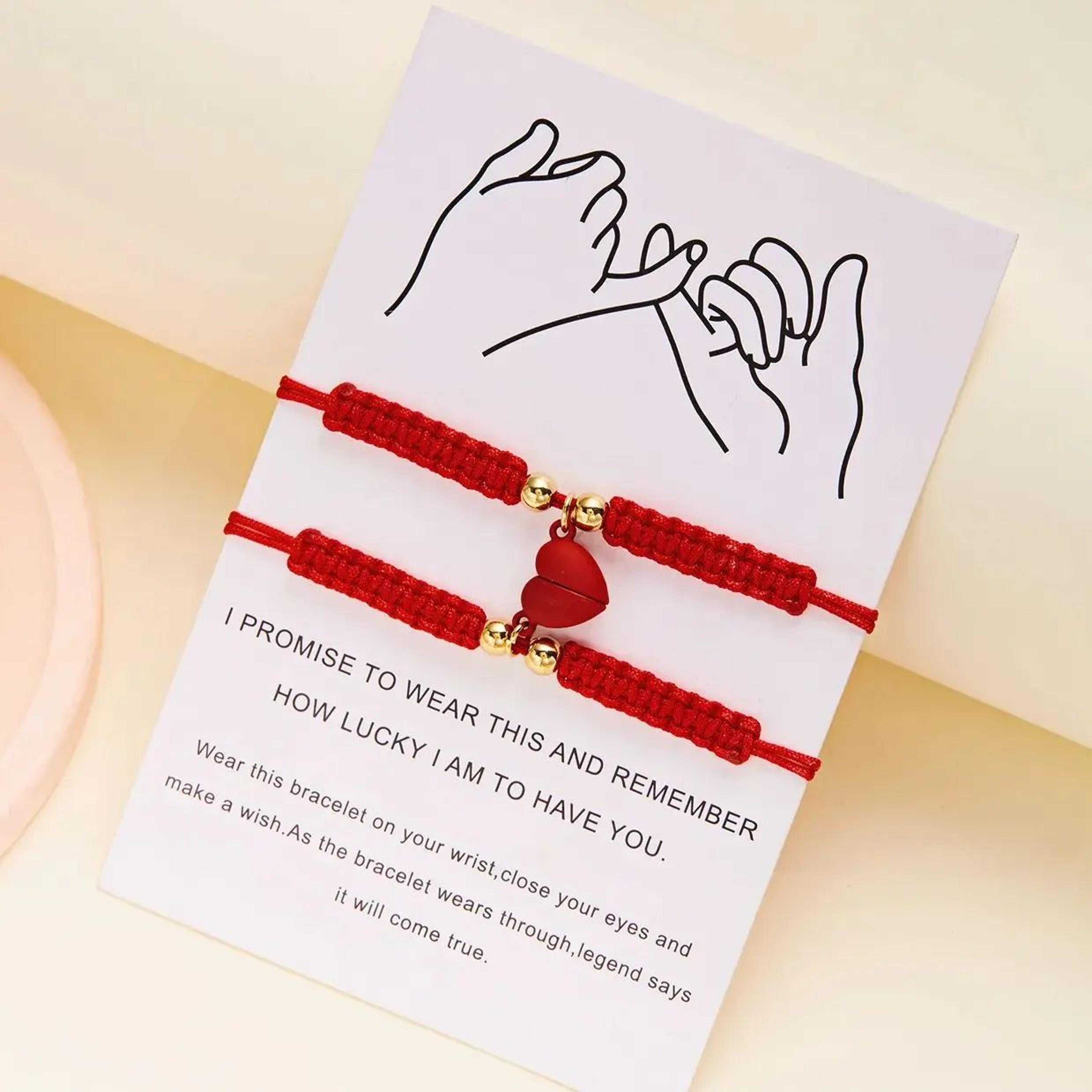 2 pcs red rope magnetic heart couple bracelets