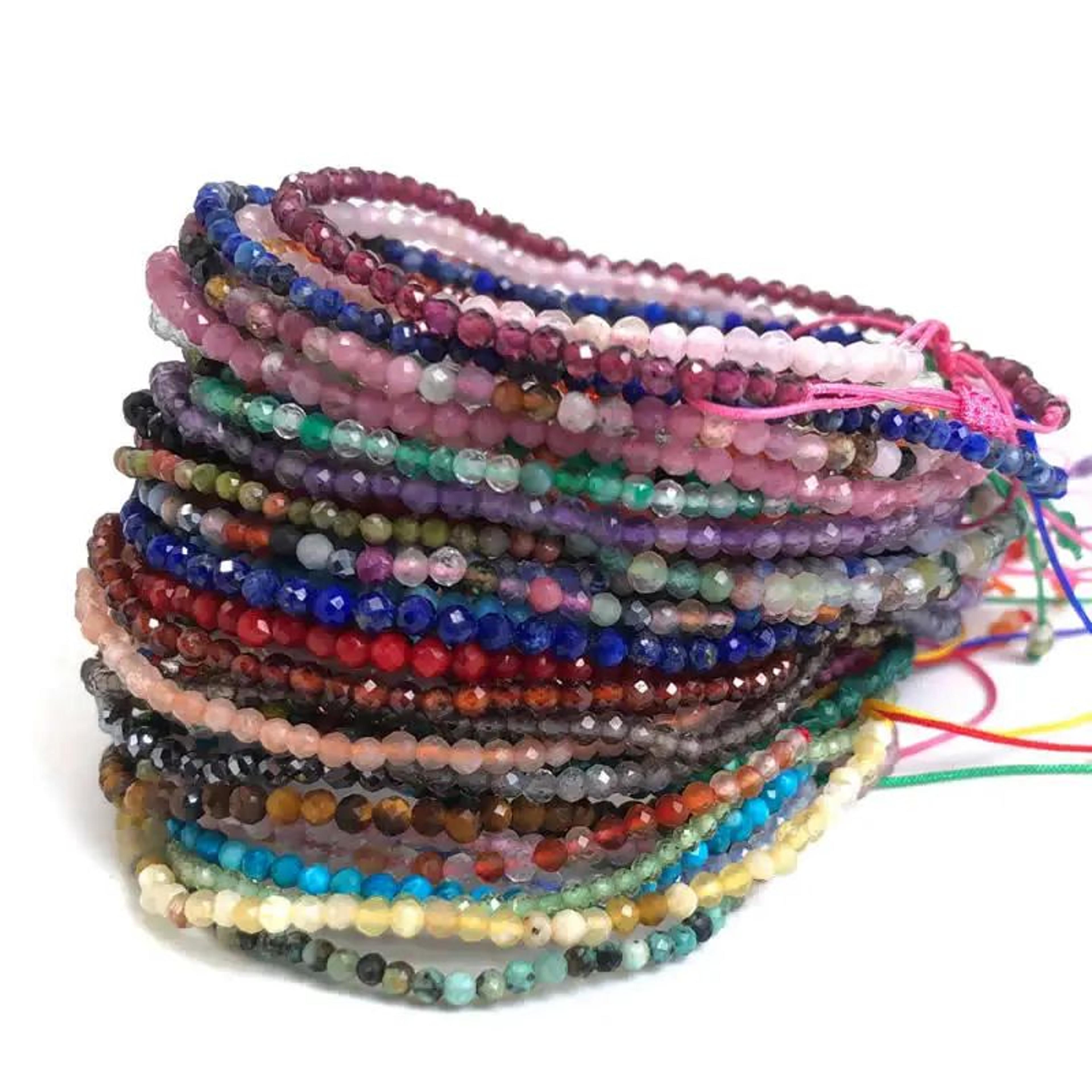 2mm natural stone beaded bracelet for women adjustable gemstone jewelry