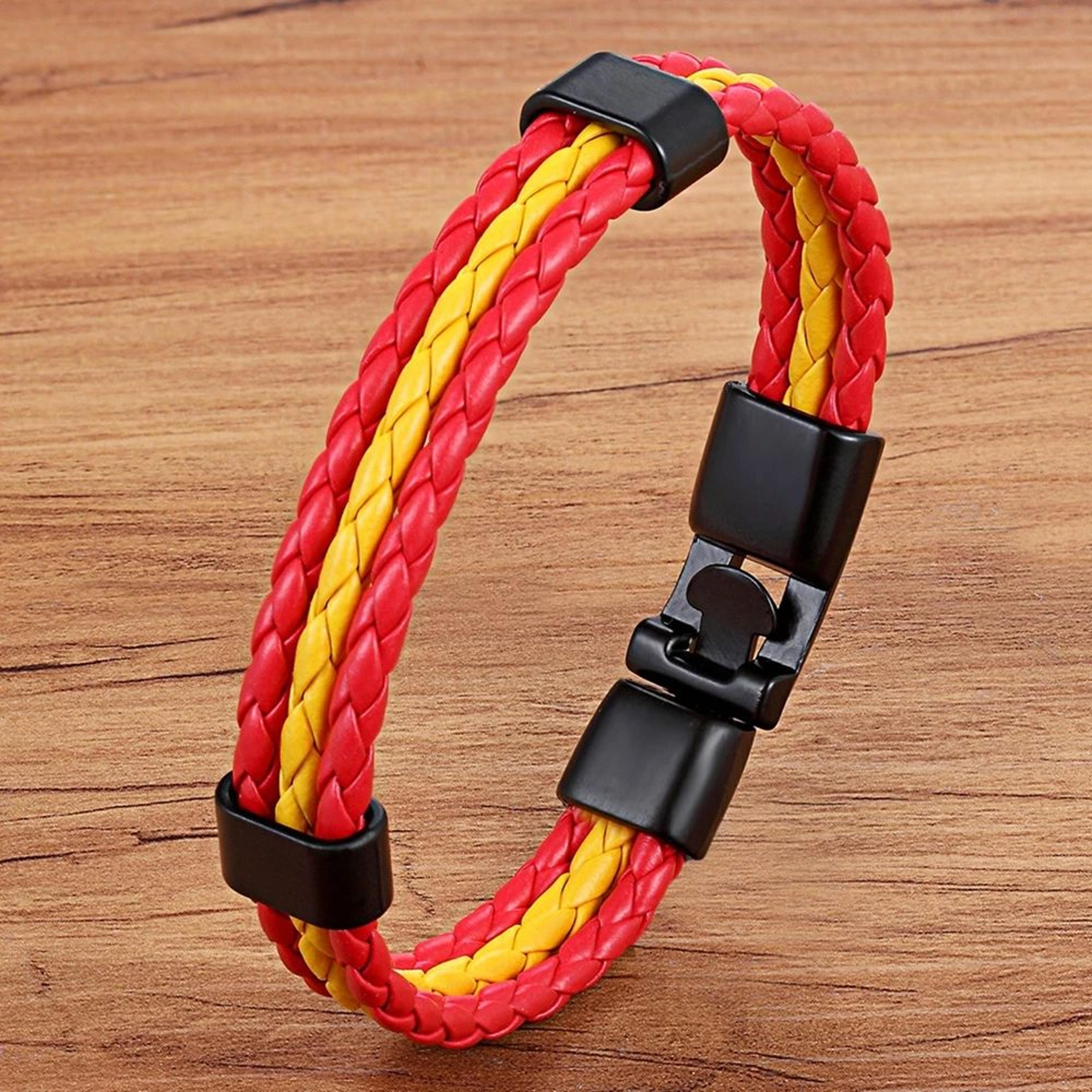 national flag pu leather bracelet stainless steel unisex wristband