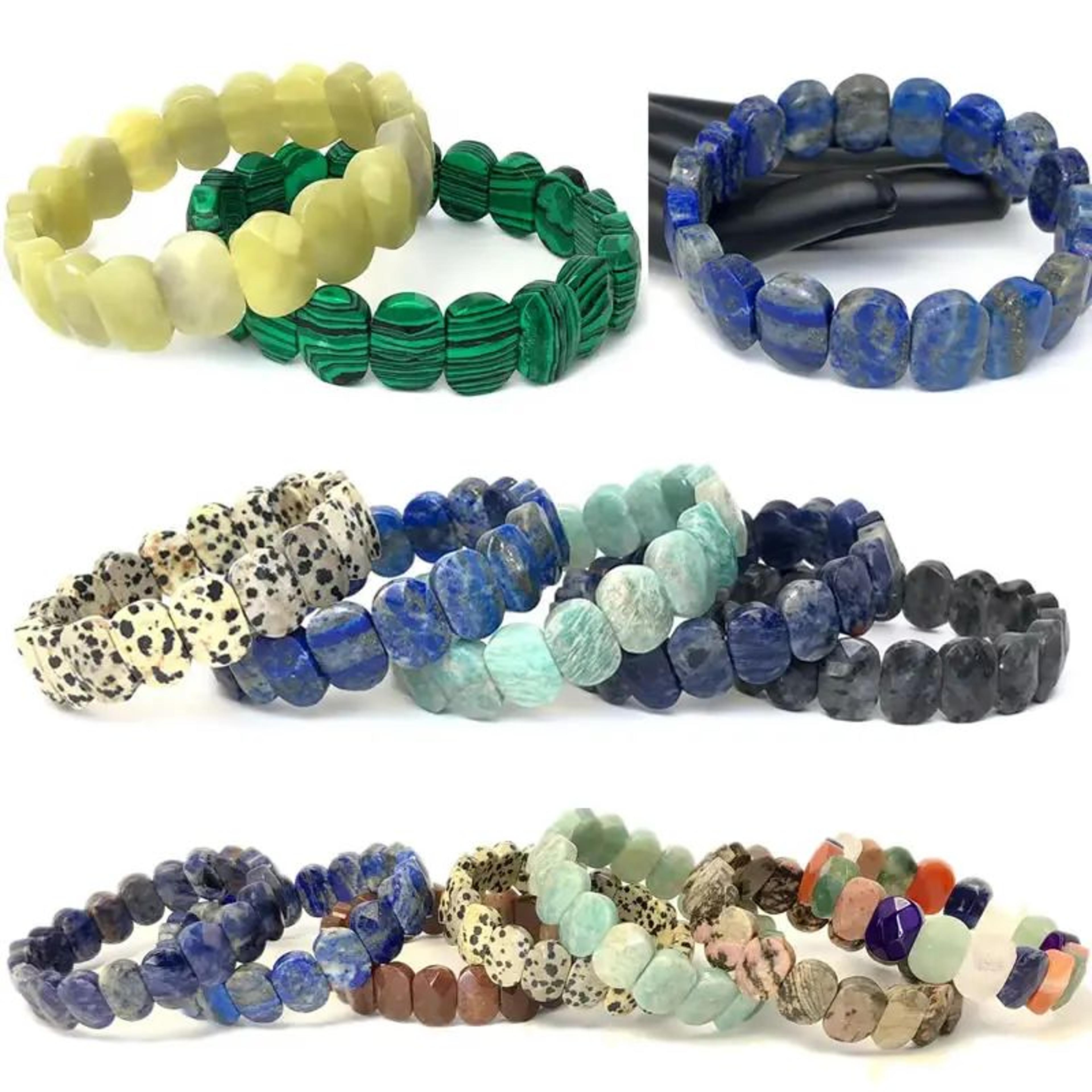 natural faceted stone bead bracelet 10x15mm handmade elastic jewelry