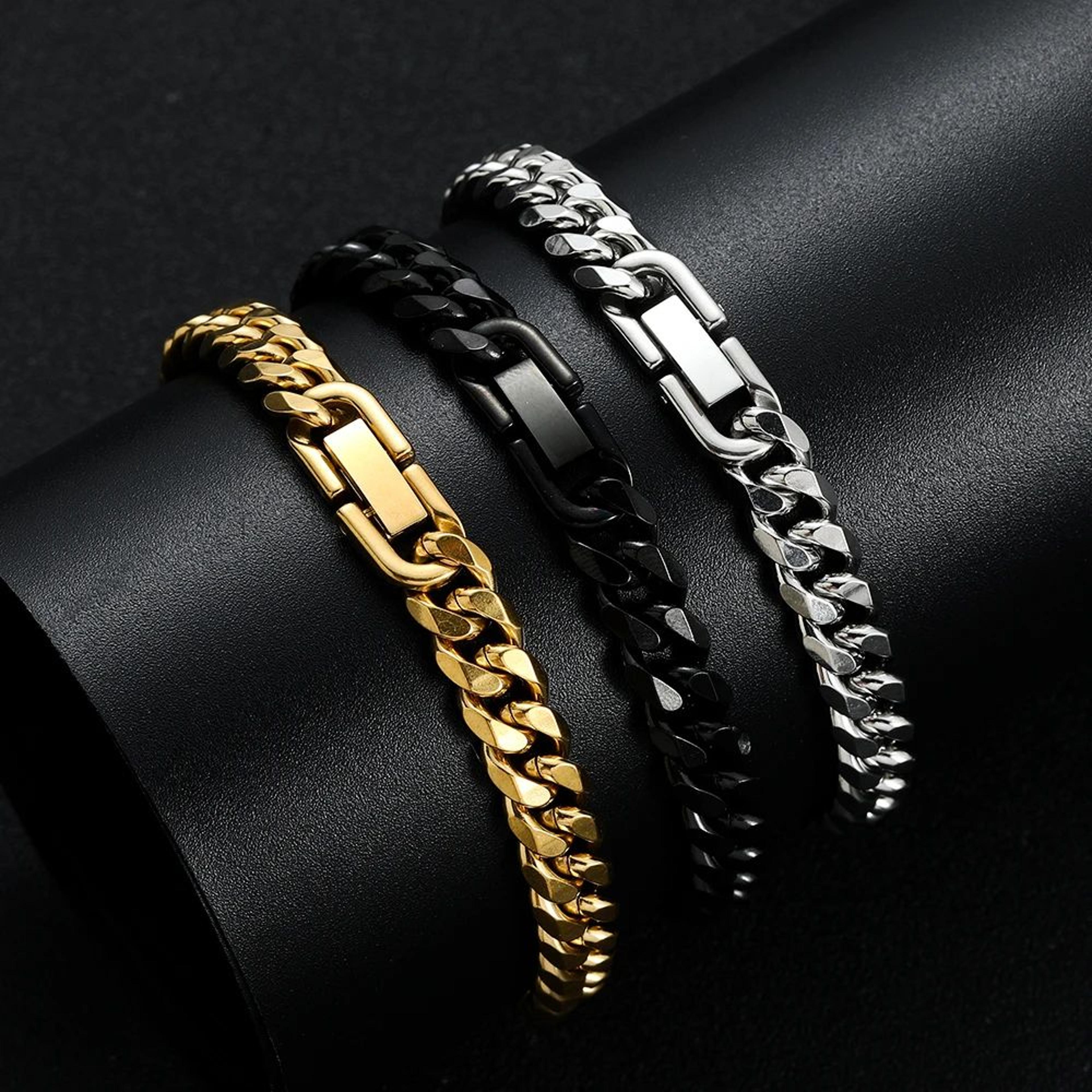 8mm 316l steel cuban link bracelet for men gold and black