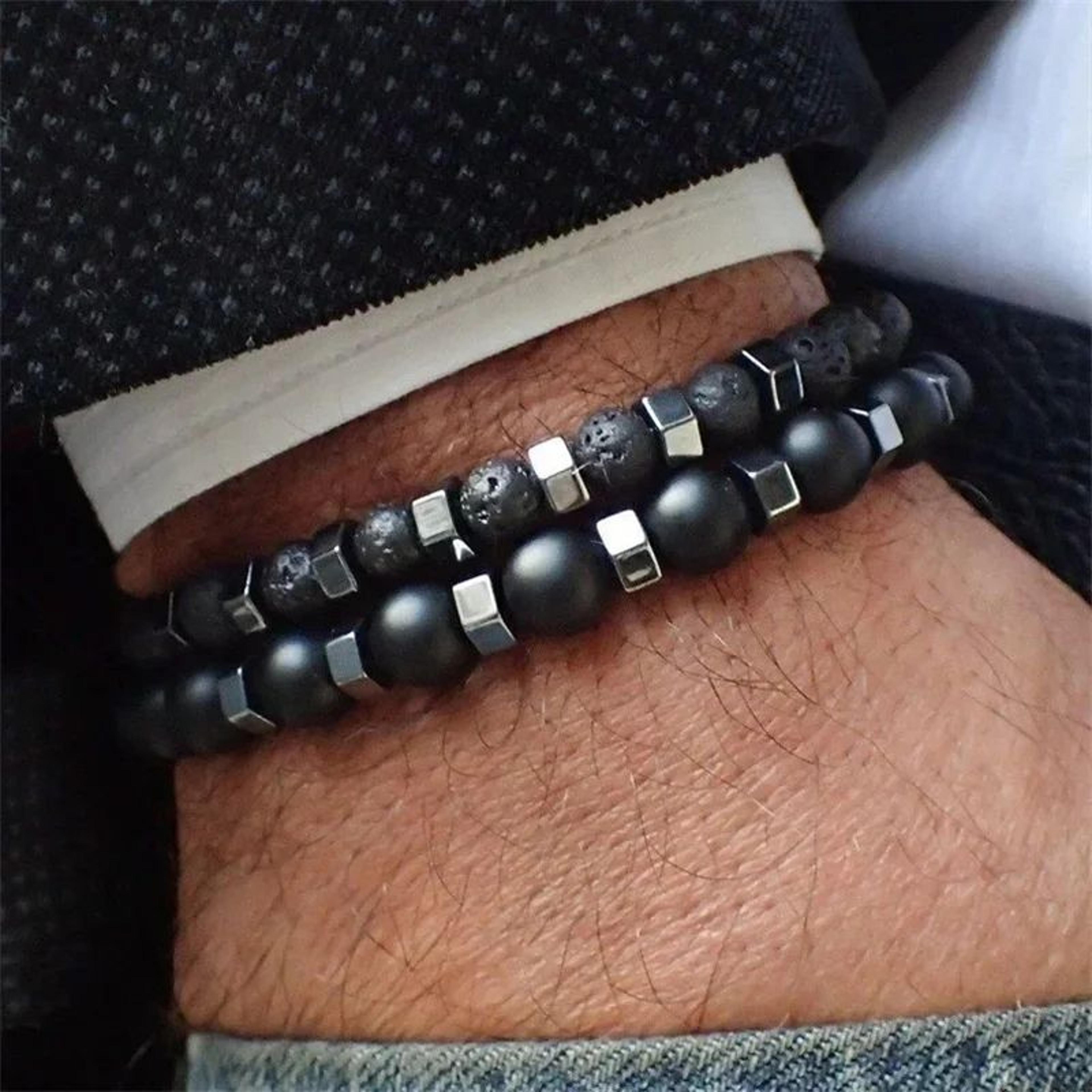 2pcs lava stone tiger eye beaded bracelet set for men and women