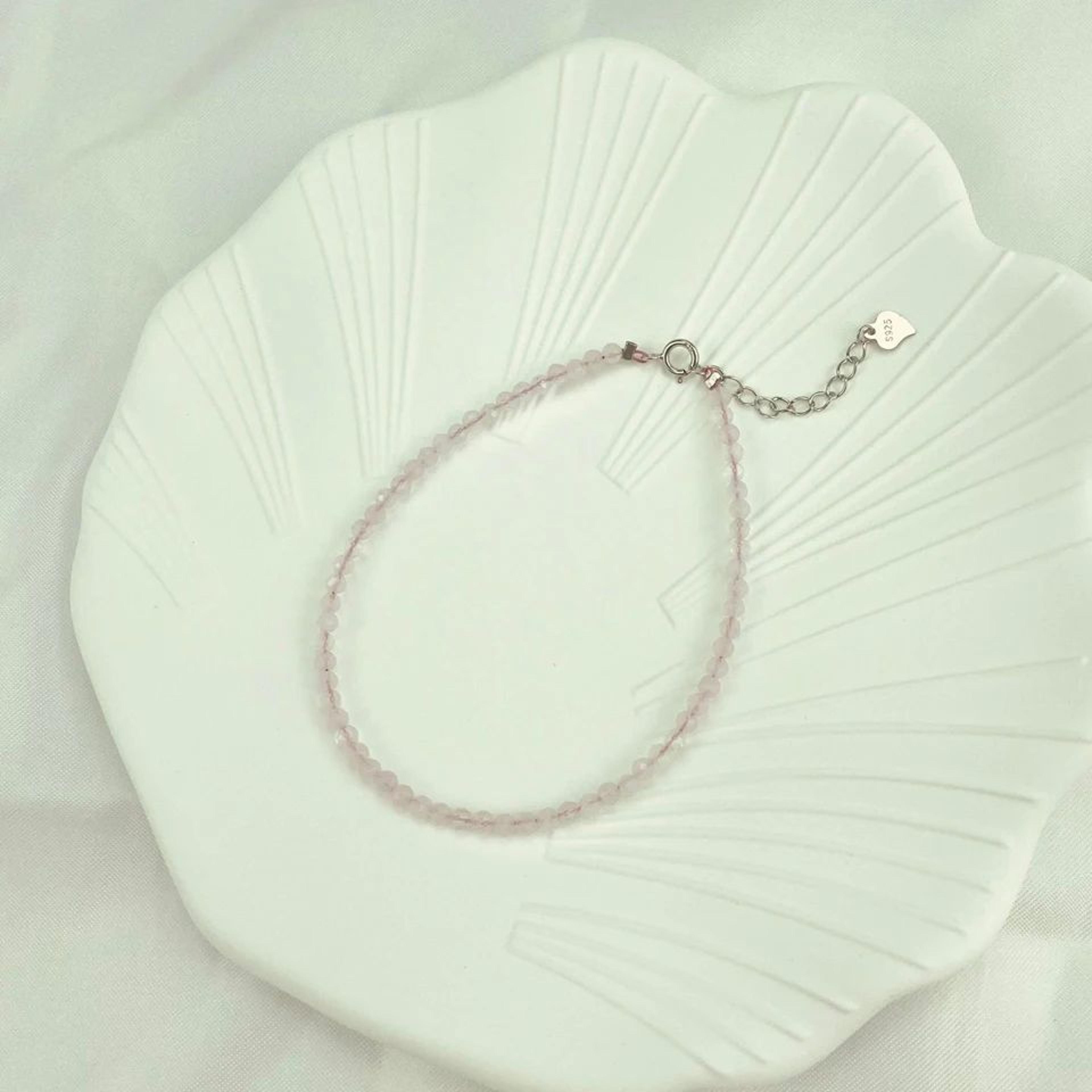dainty 2mm natural stone beaded bracelet with 925 sterling silver