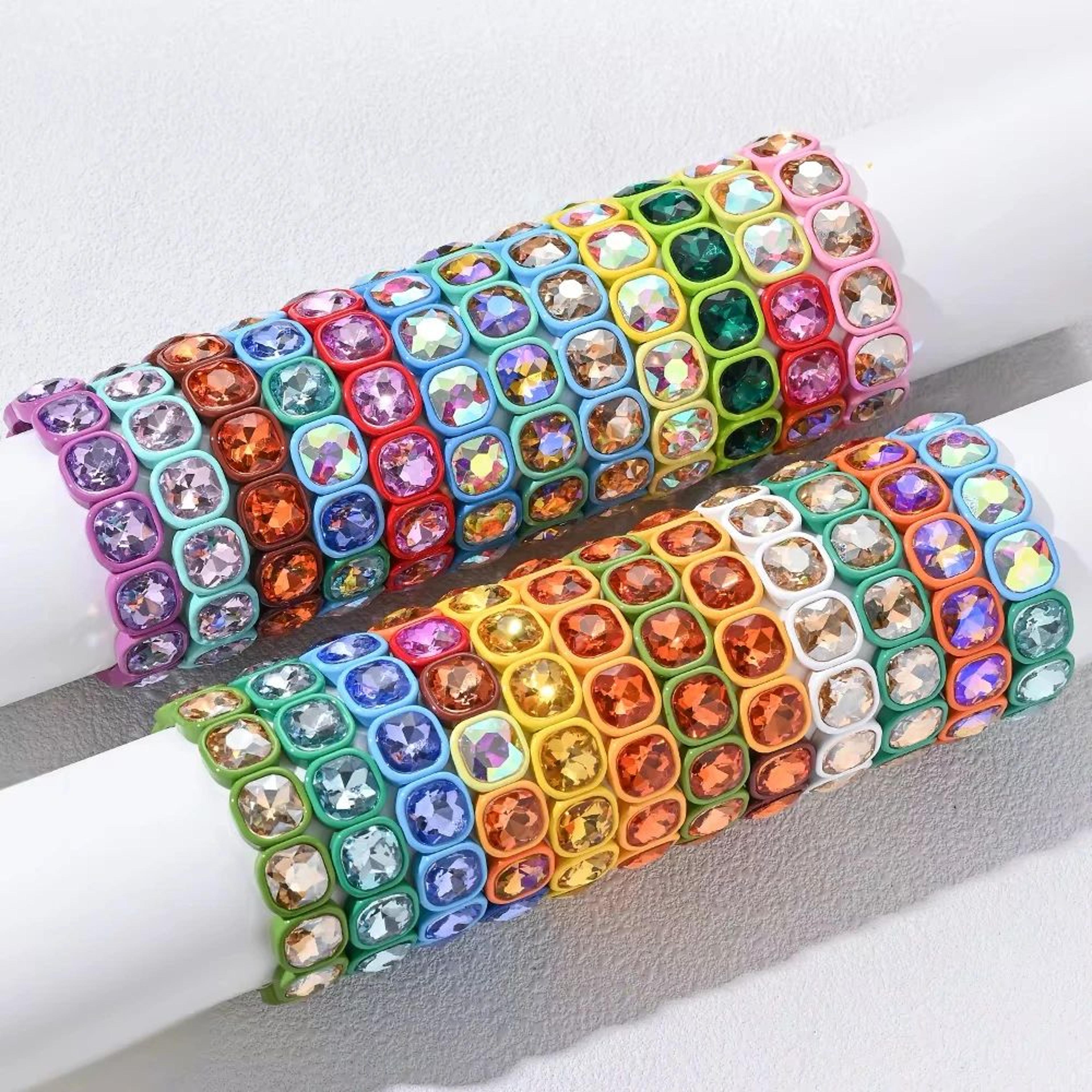 colorful crystal beaded stretch bracelet for women
