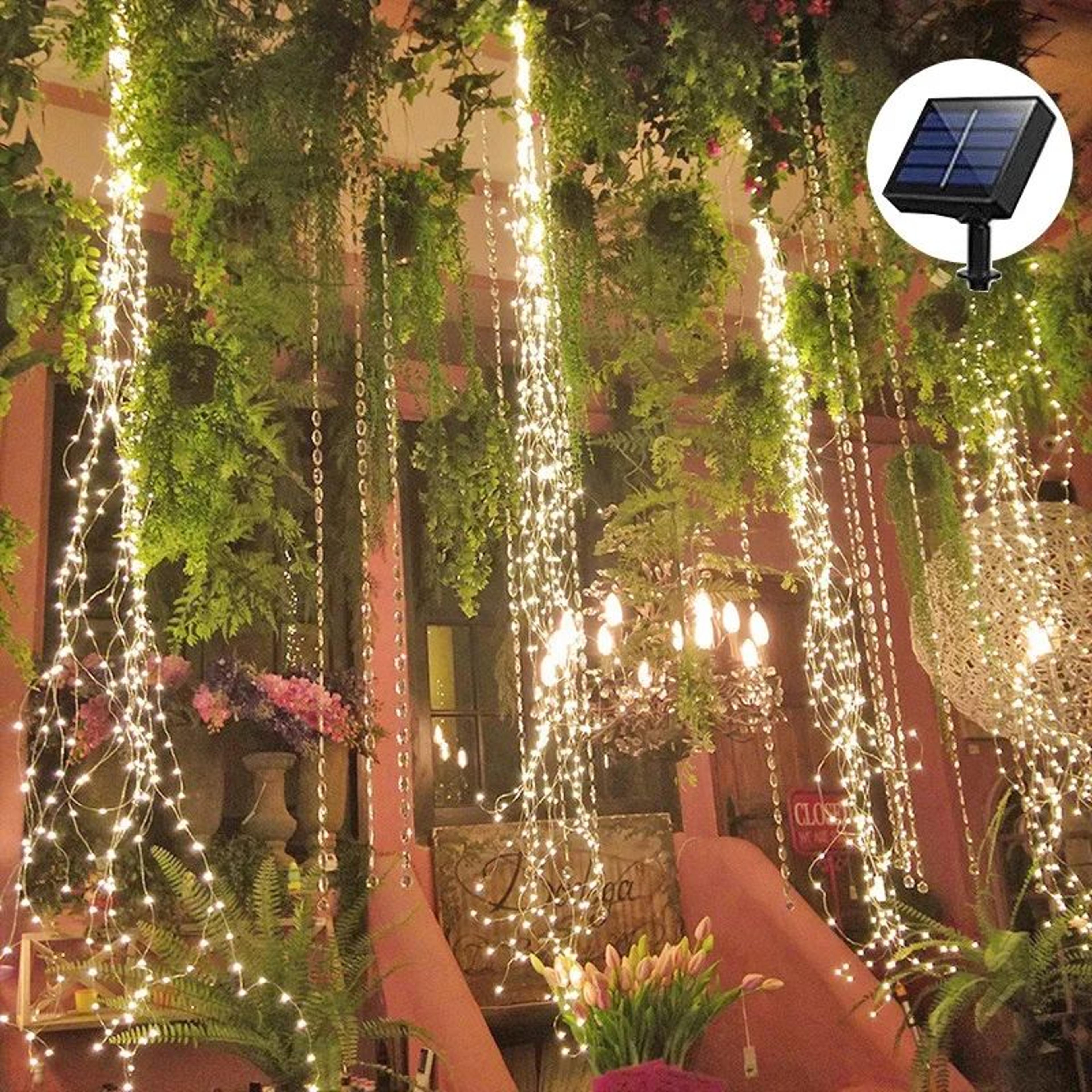 solar waterfall fairy lights 100/200 led waterproof outdoor tree lights
