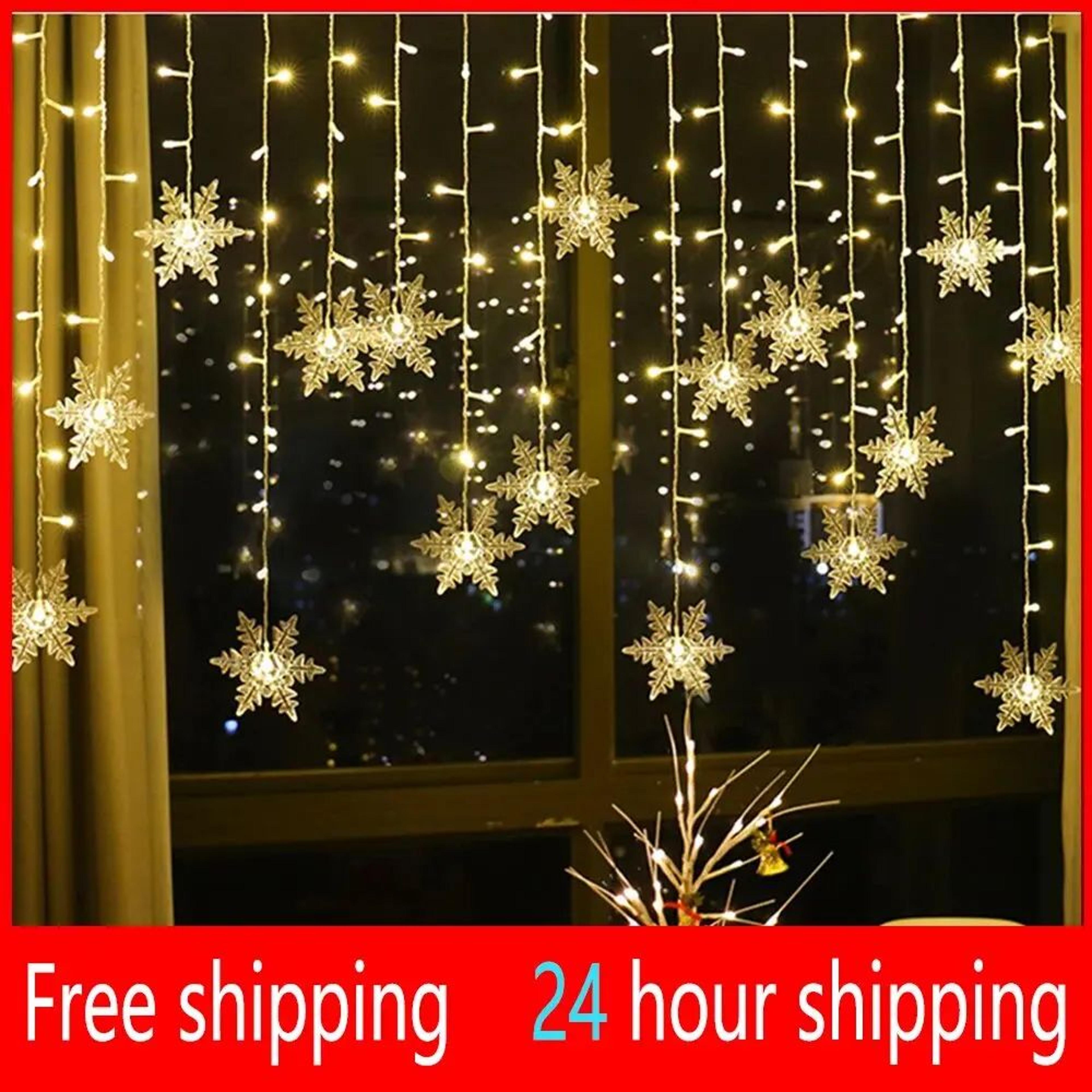 3.5m snowflake curtain lights 96 led christmas fairy lights with 8 modes