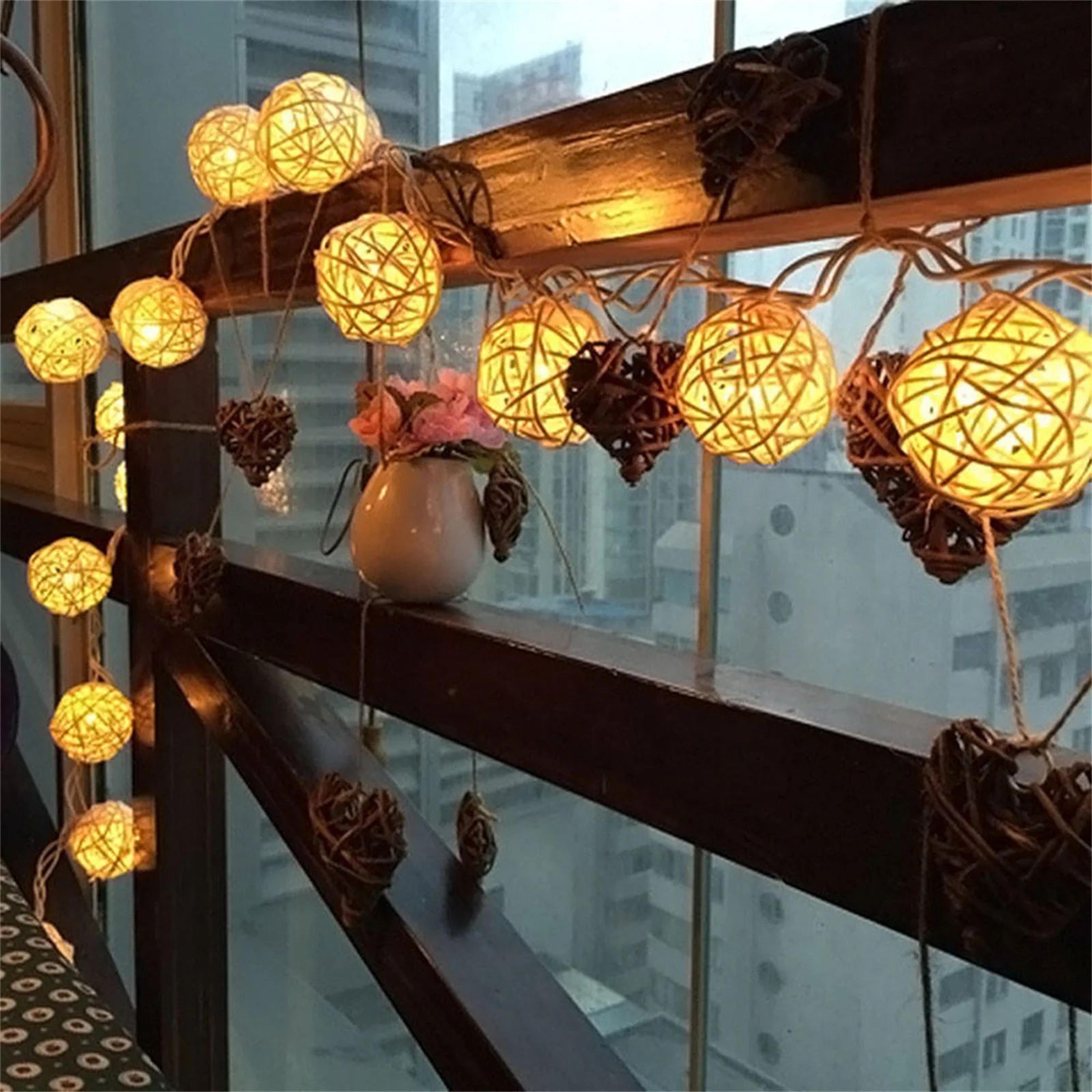 20 led rattan ball string lights warm white battery powered fairy lights