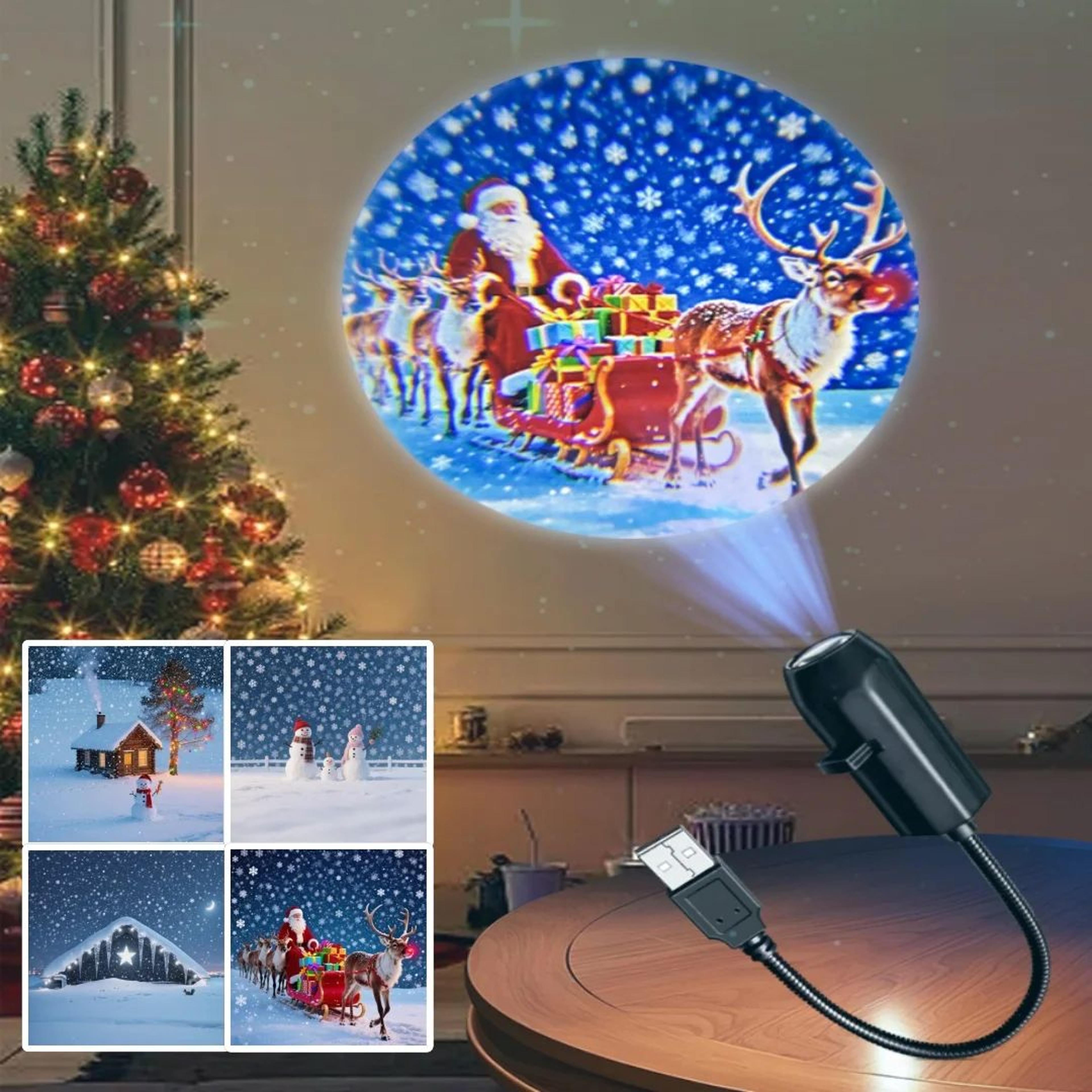 usb christmas projector light with switchable santa and reindeer patterns