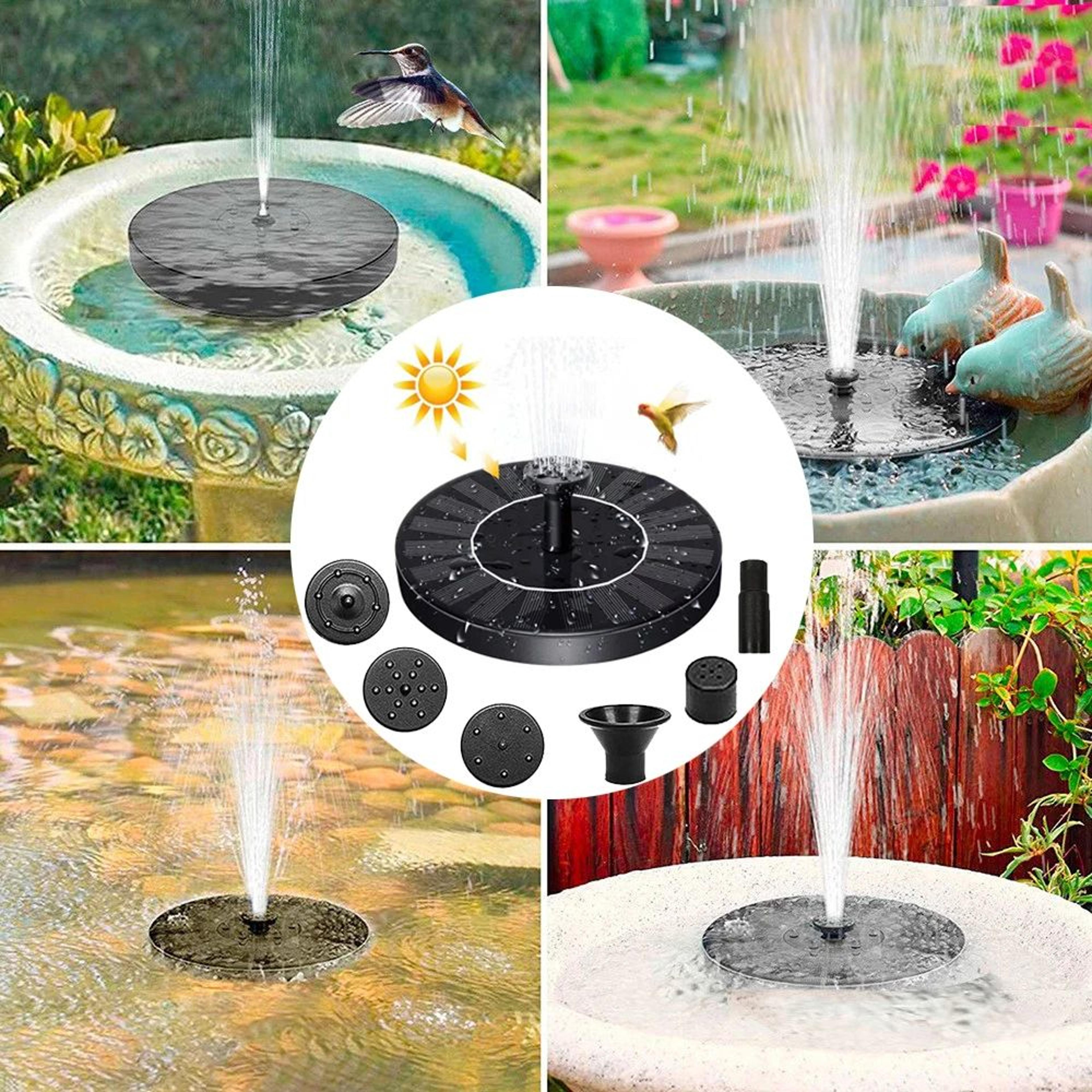 5.12 inch solar fountain pump with 4 nozzles for bird baths, ponds and gardens