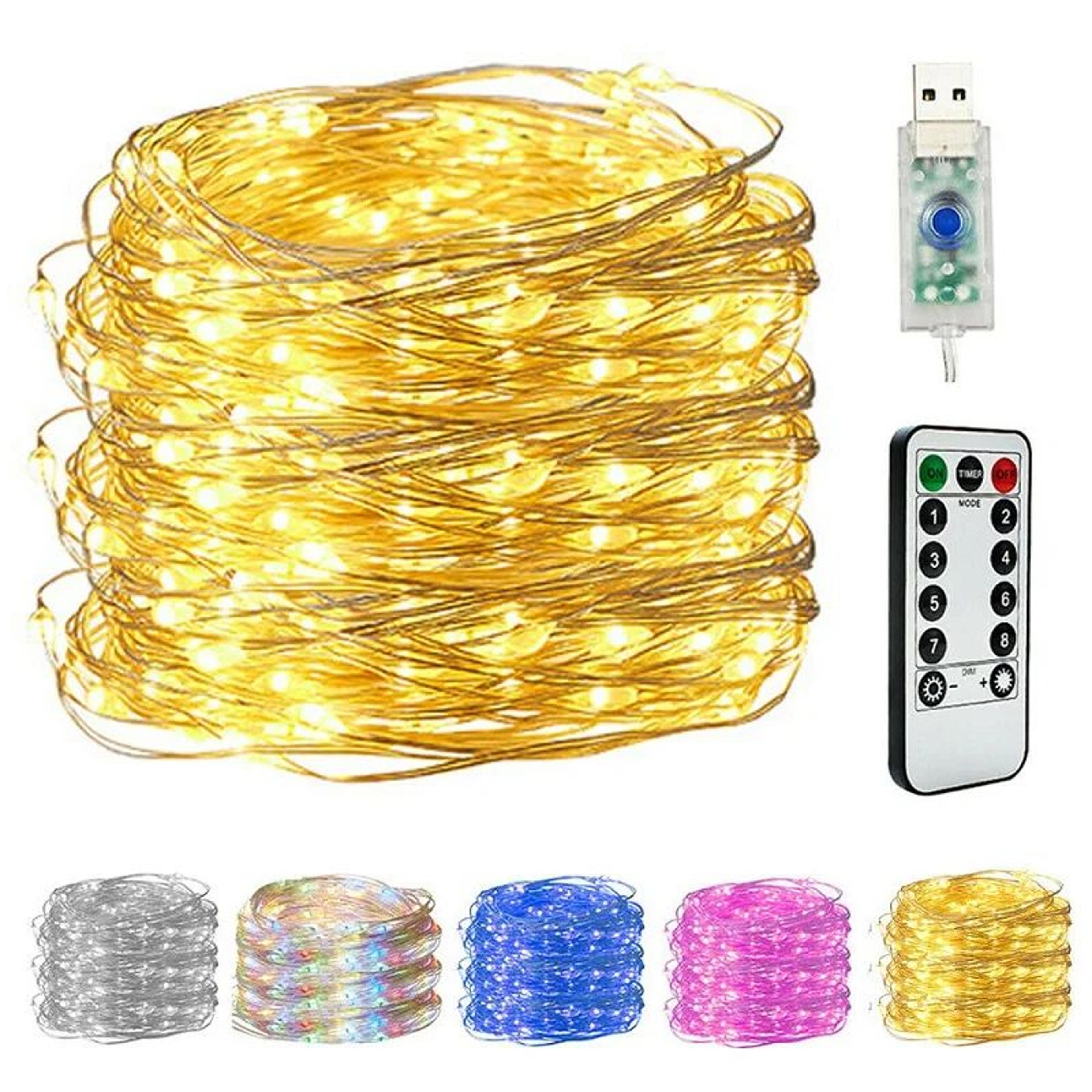 usb copper wire fairy string lights with remote, timer and 8 lighting modes