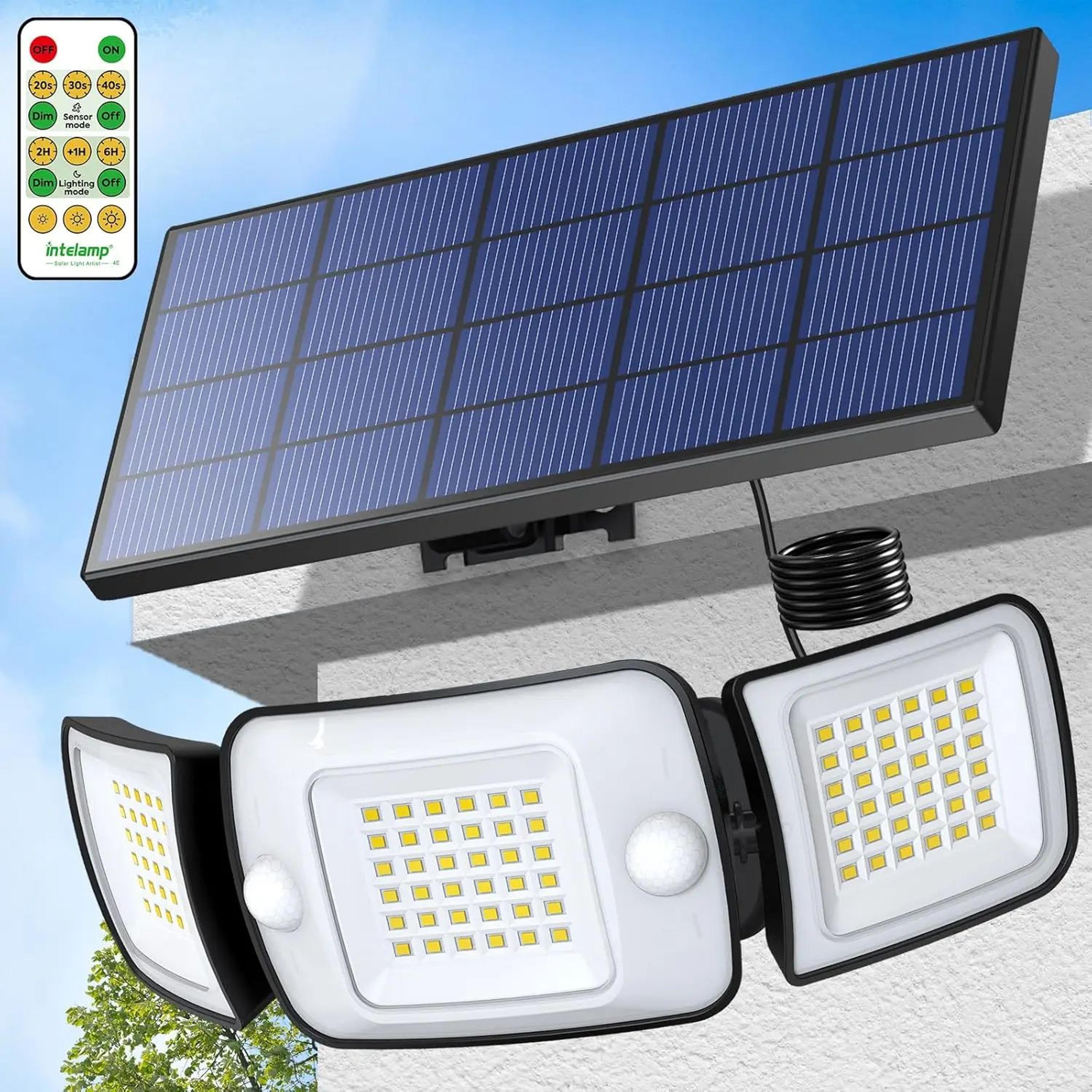 intelamp 1300lm solar motion sensor flood light with dual sensors and 4000mah battery