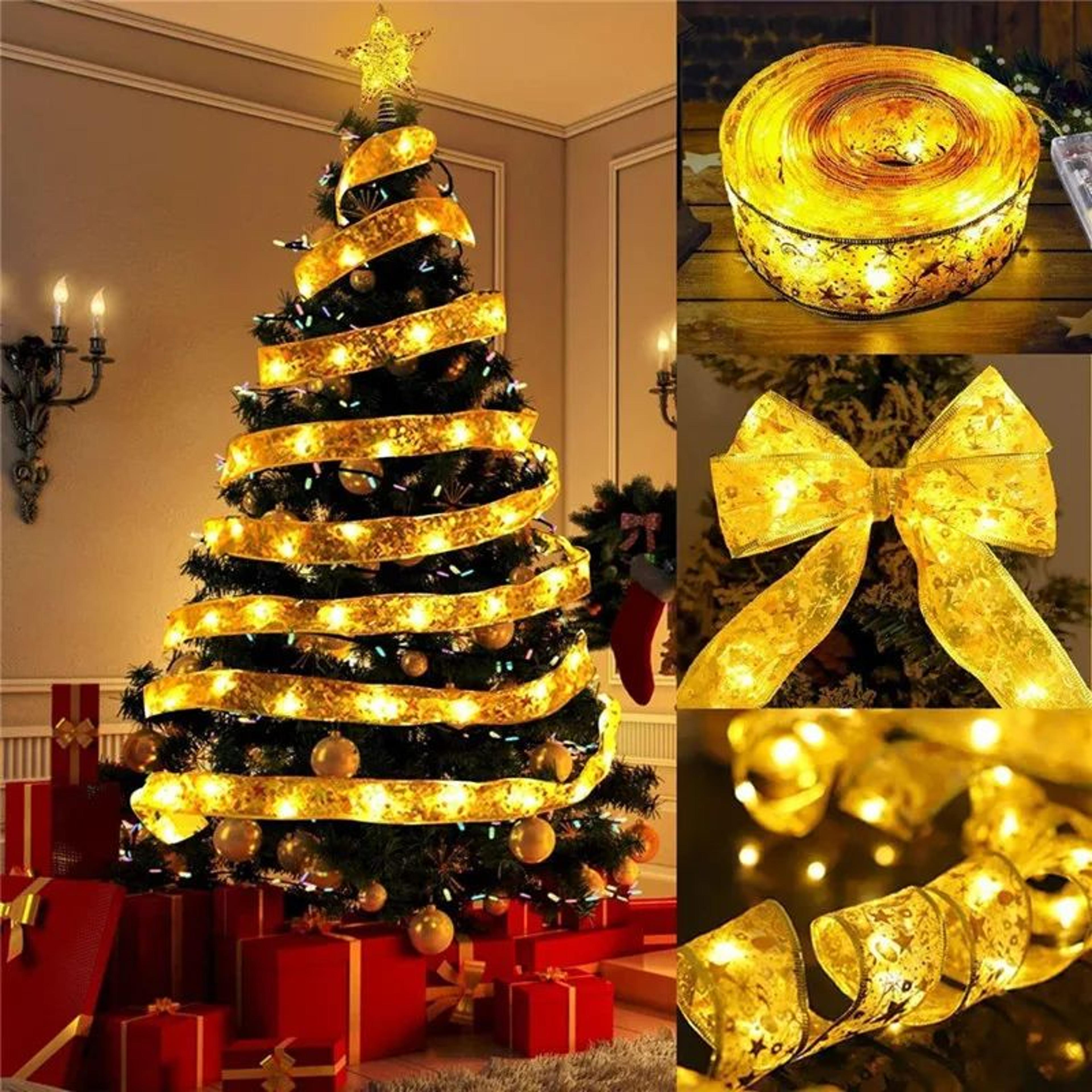 led christmas ribbon fairy lights for tree and diy bow decorations