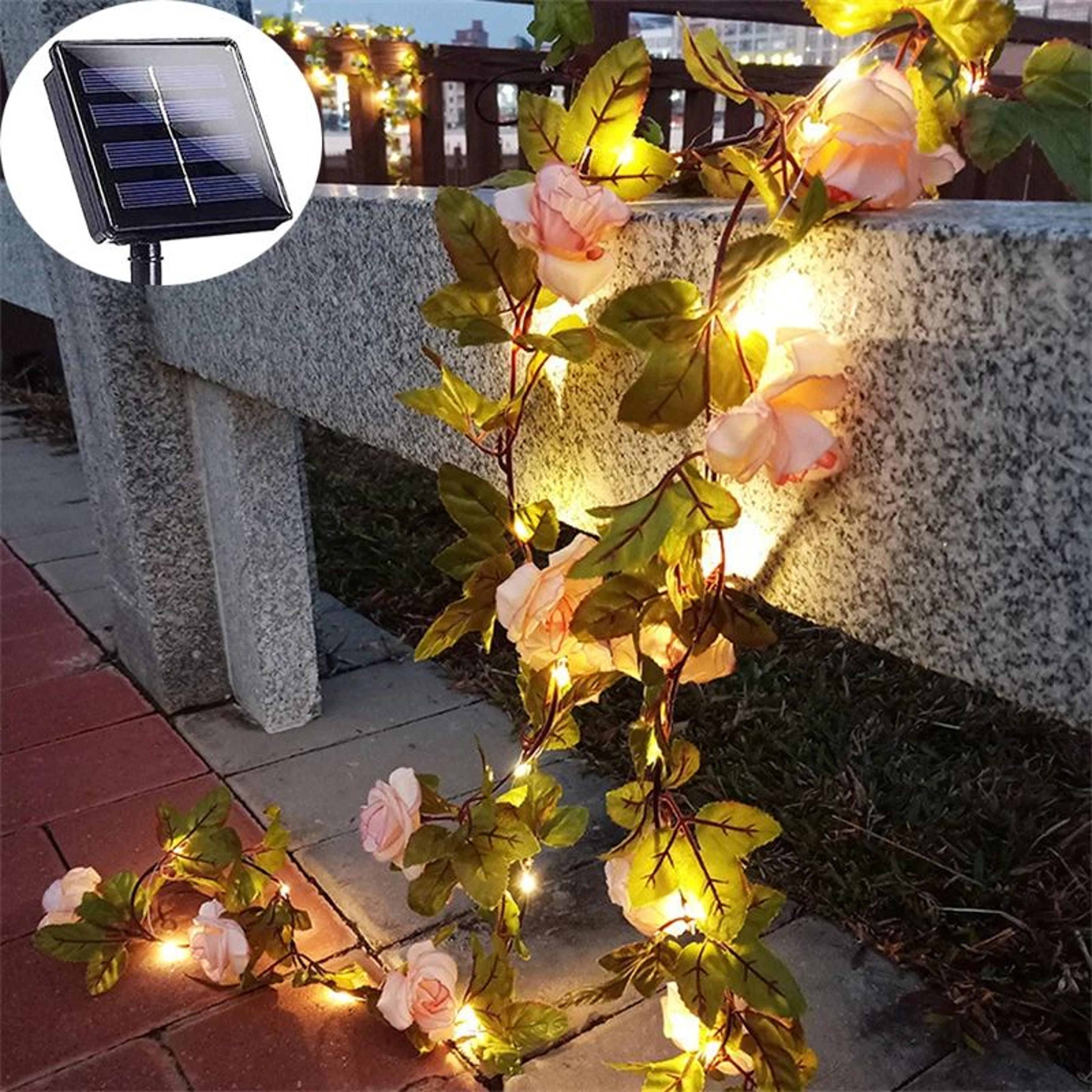 solar sunflower rose fairy string lights with ivy leaves