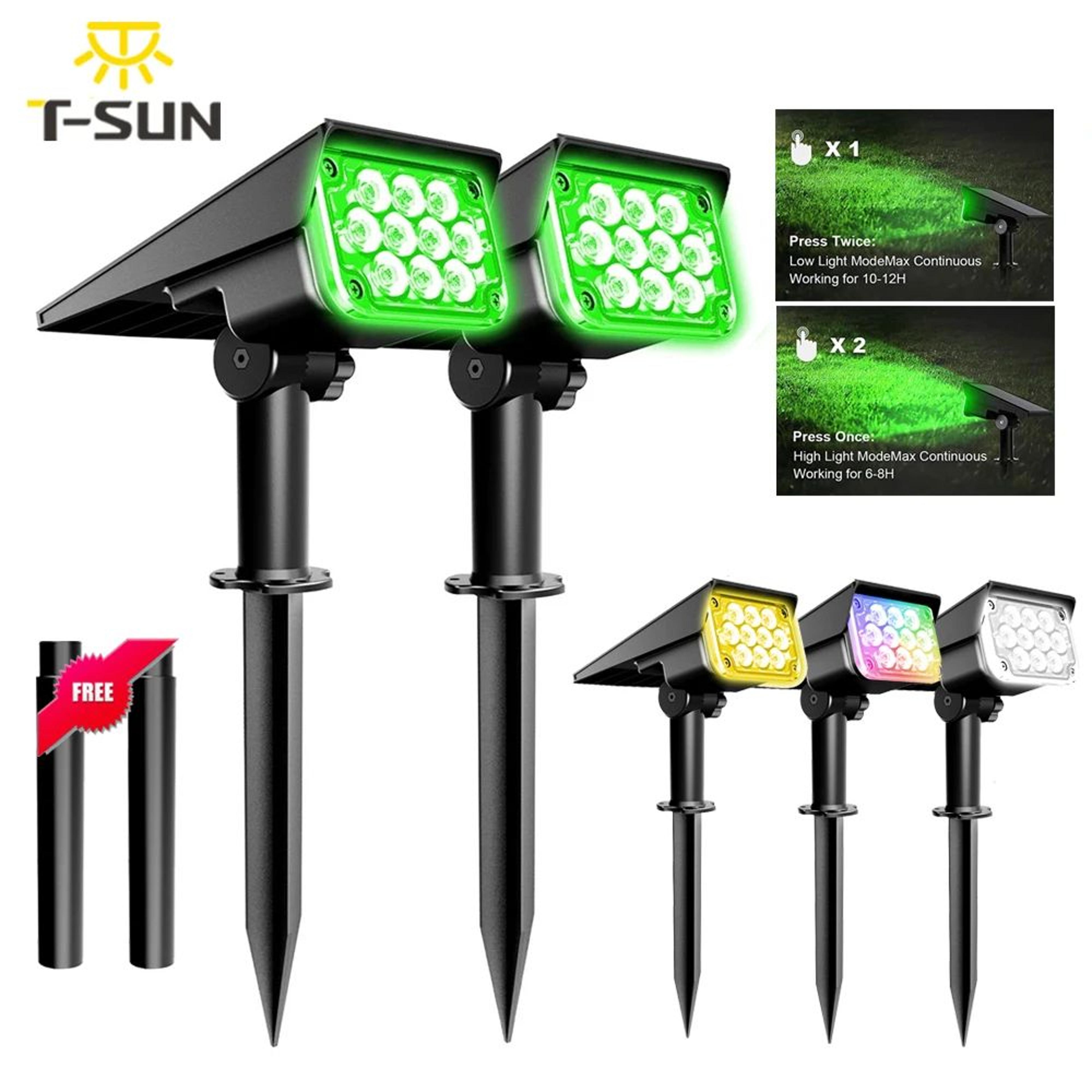 2pcs adjustable color temperature solar spotlights ip65 outdoor garden lights