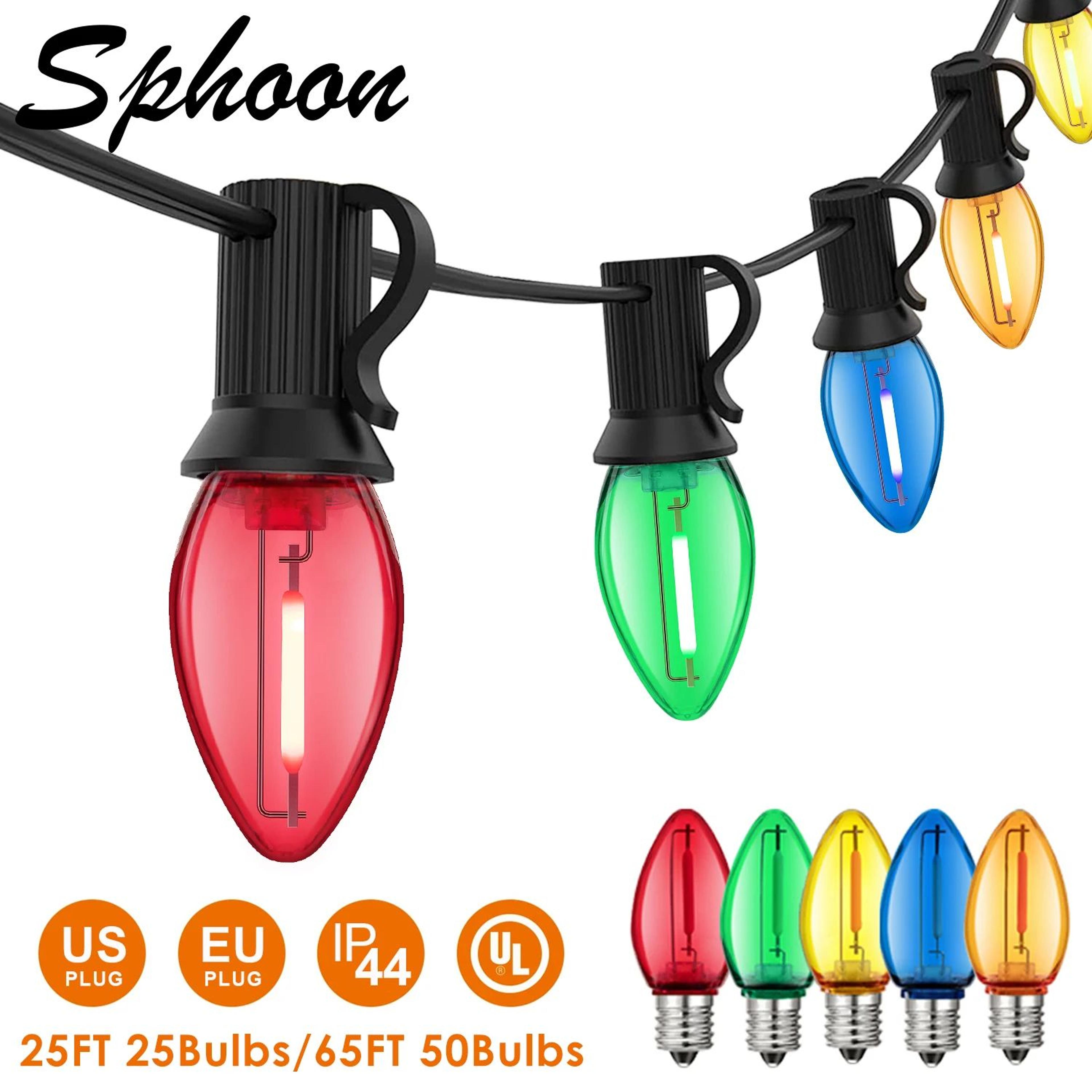 c7 multicolor outdoor string lights 25–65 ft shatterproof patio garland