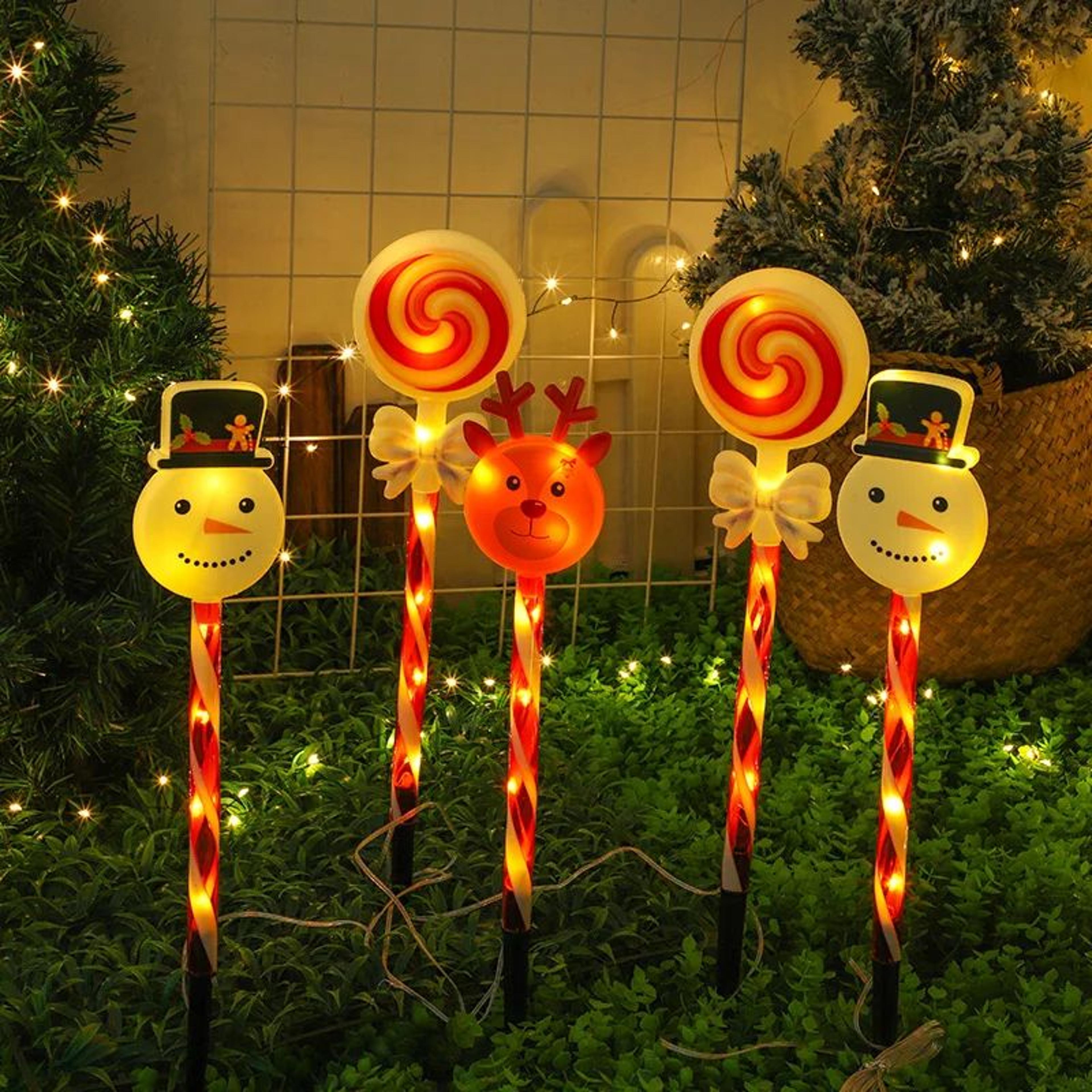 5-piece solar christmas lawn lights snowman and elk garden stakes