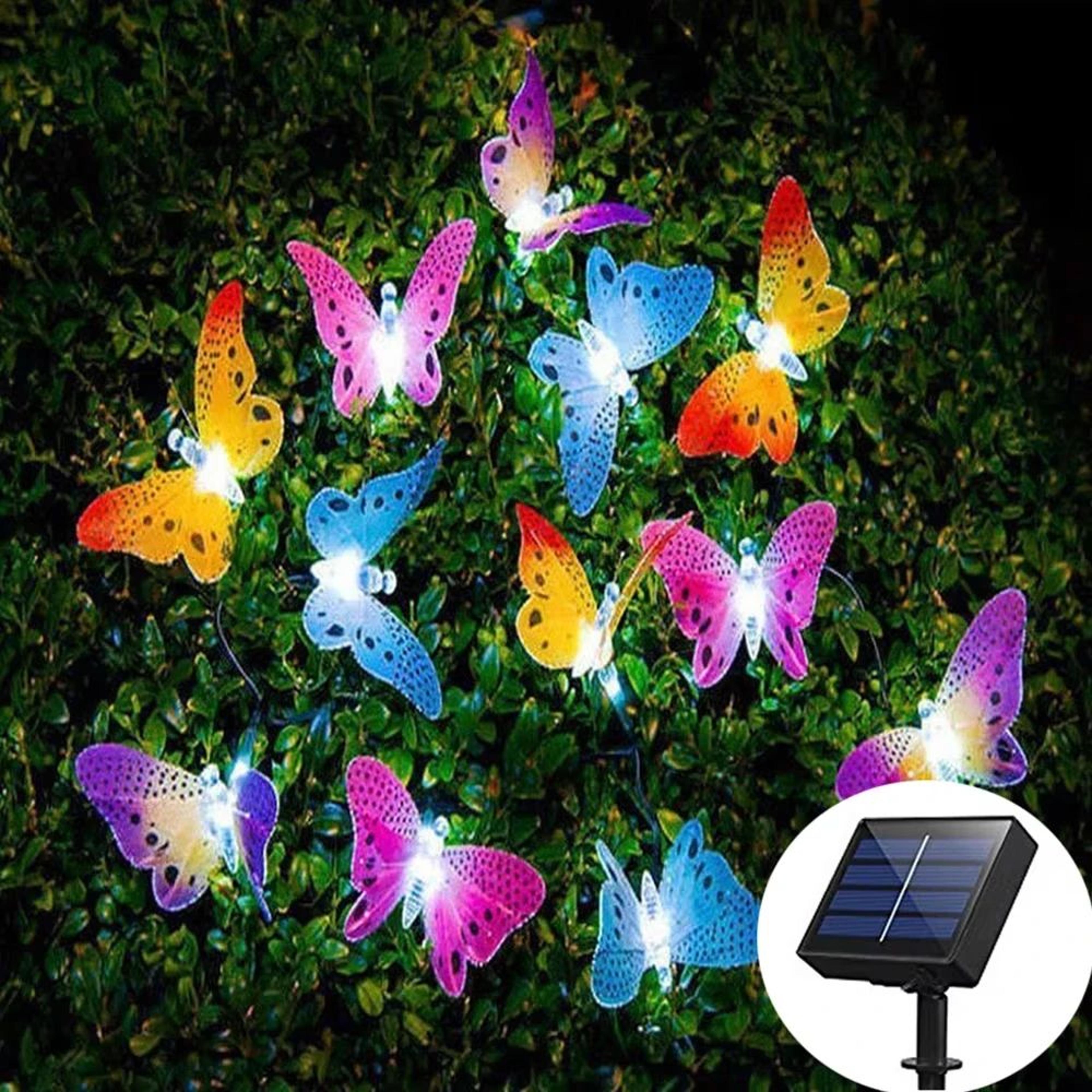 12 led solar butterfly string lights waterproof fiber optic garden lights