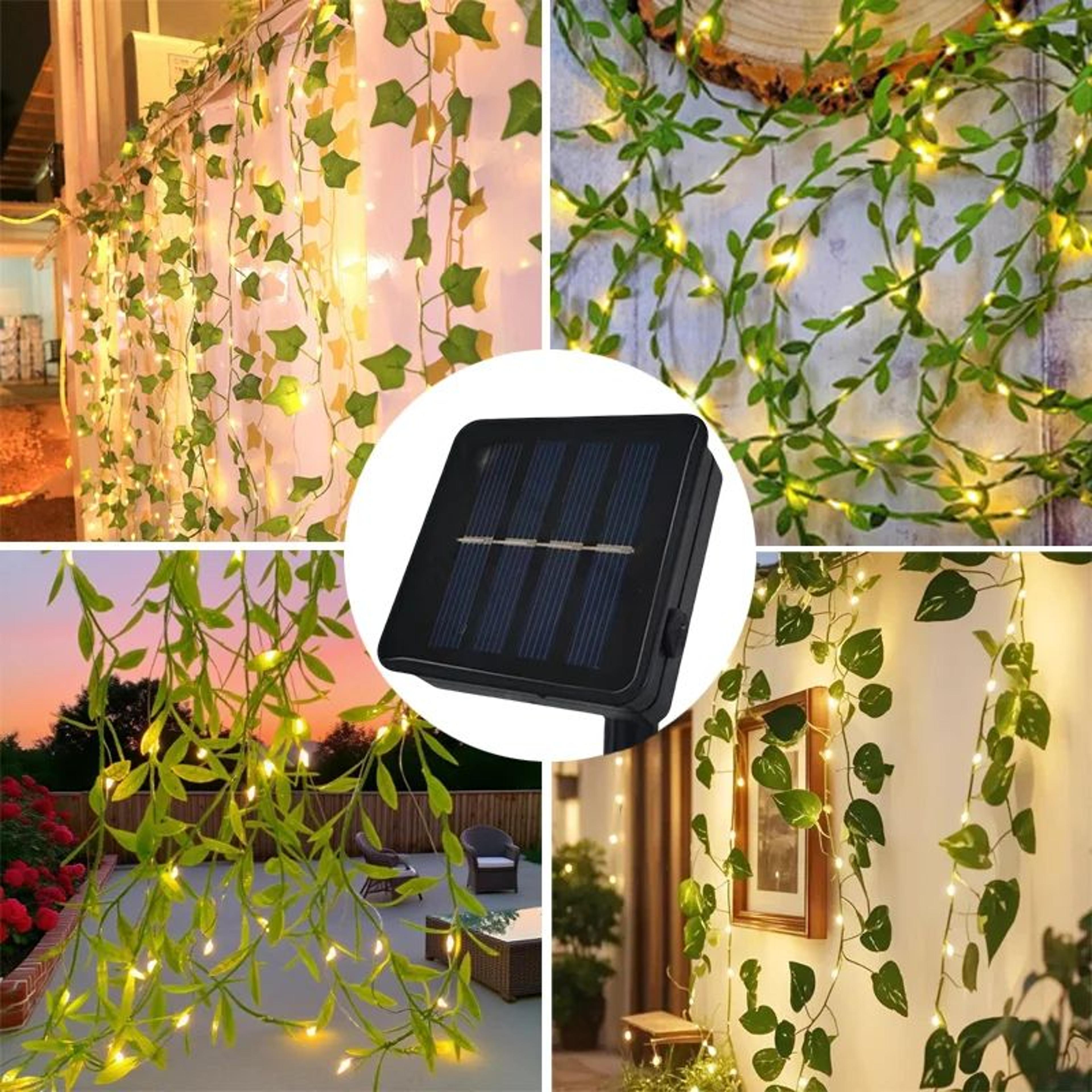 solar ivy leaf fairy string lights 50/100/150 led outdoor garden decor