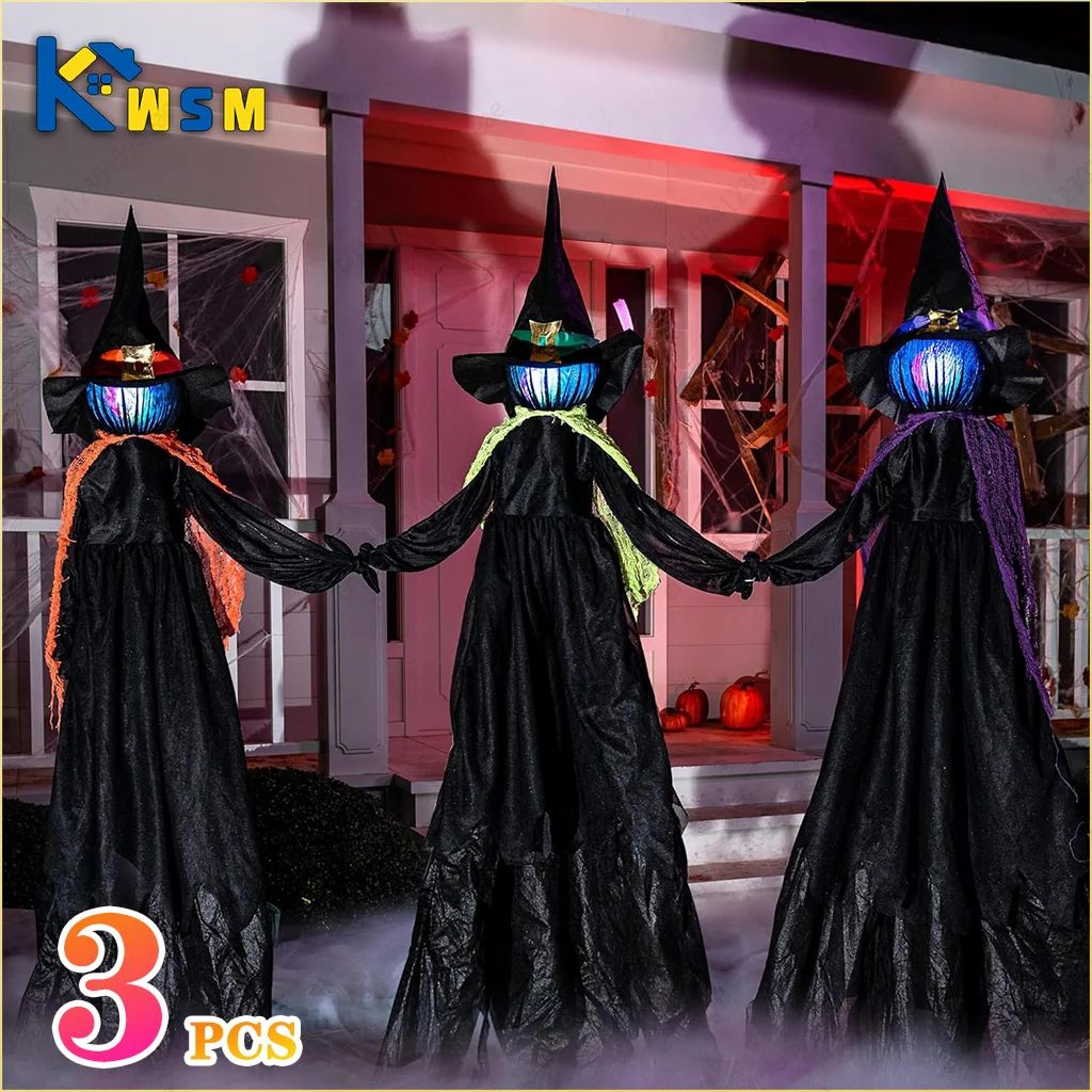 3pcs sound-activated light up witches holding hands halloween yard decoration