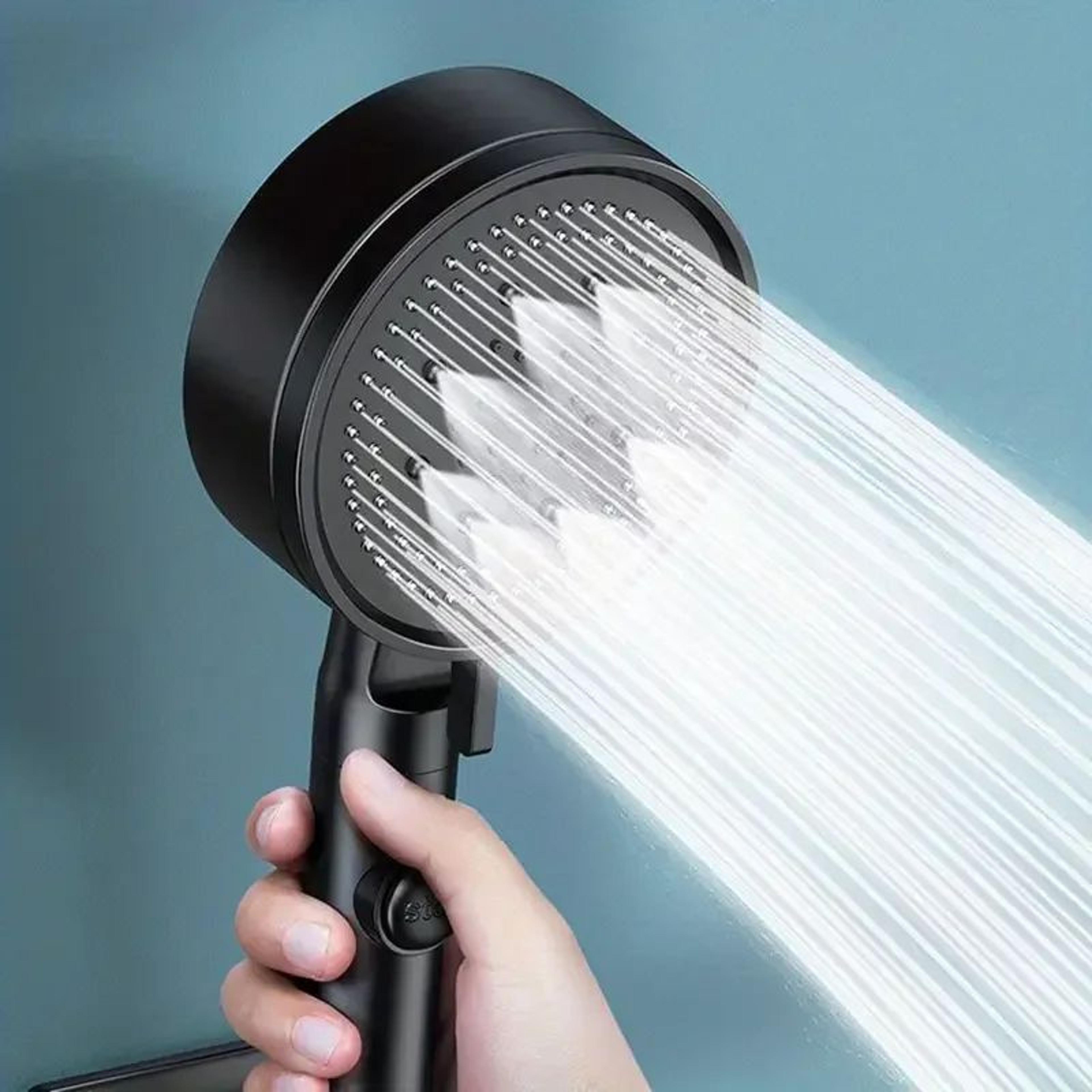 5-mode high pressure handheld shower head with one-touch stop and water-saving spray