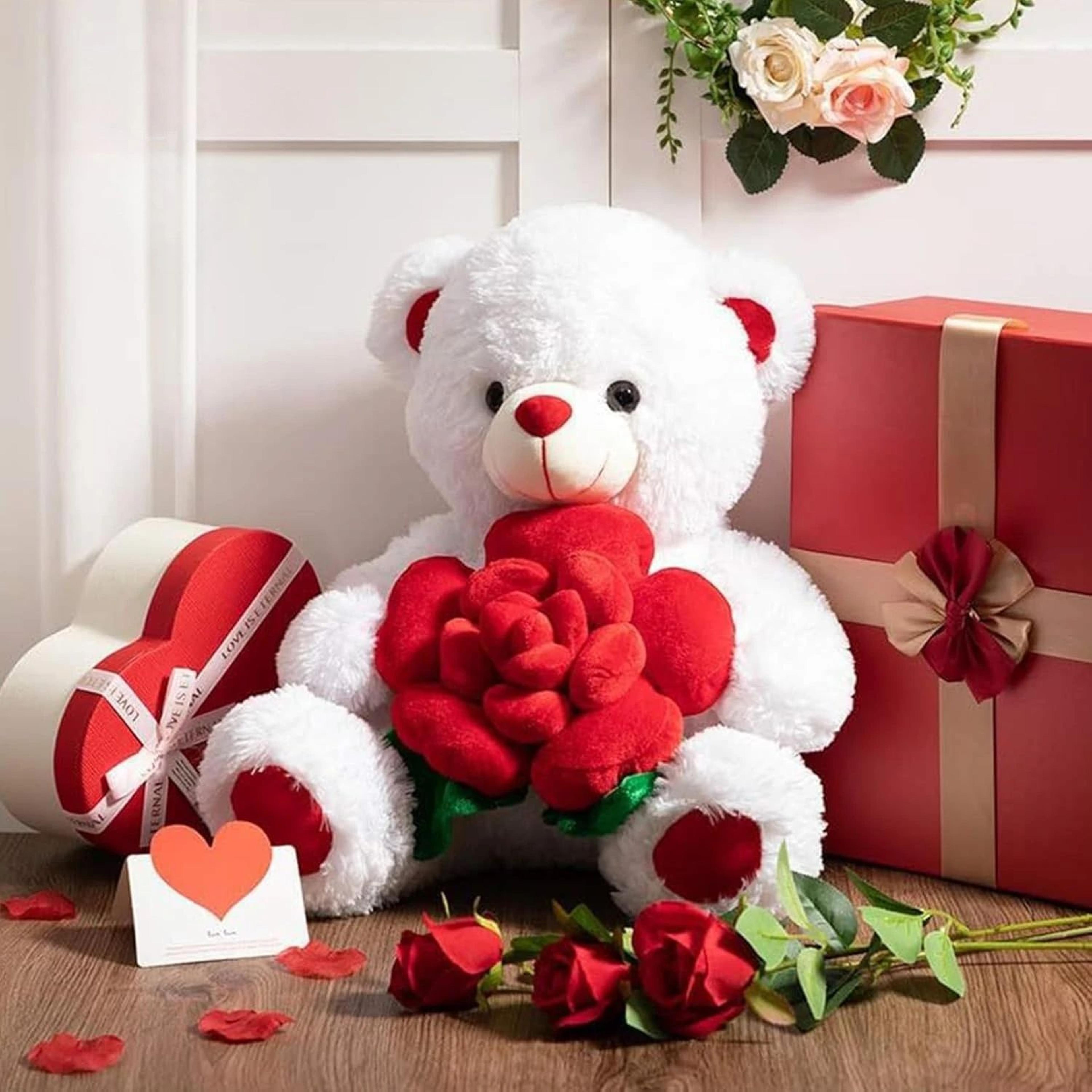 romantic rose teddy bear plush gift for her