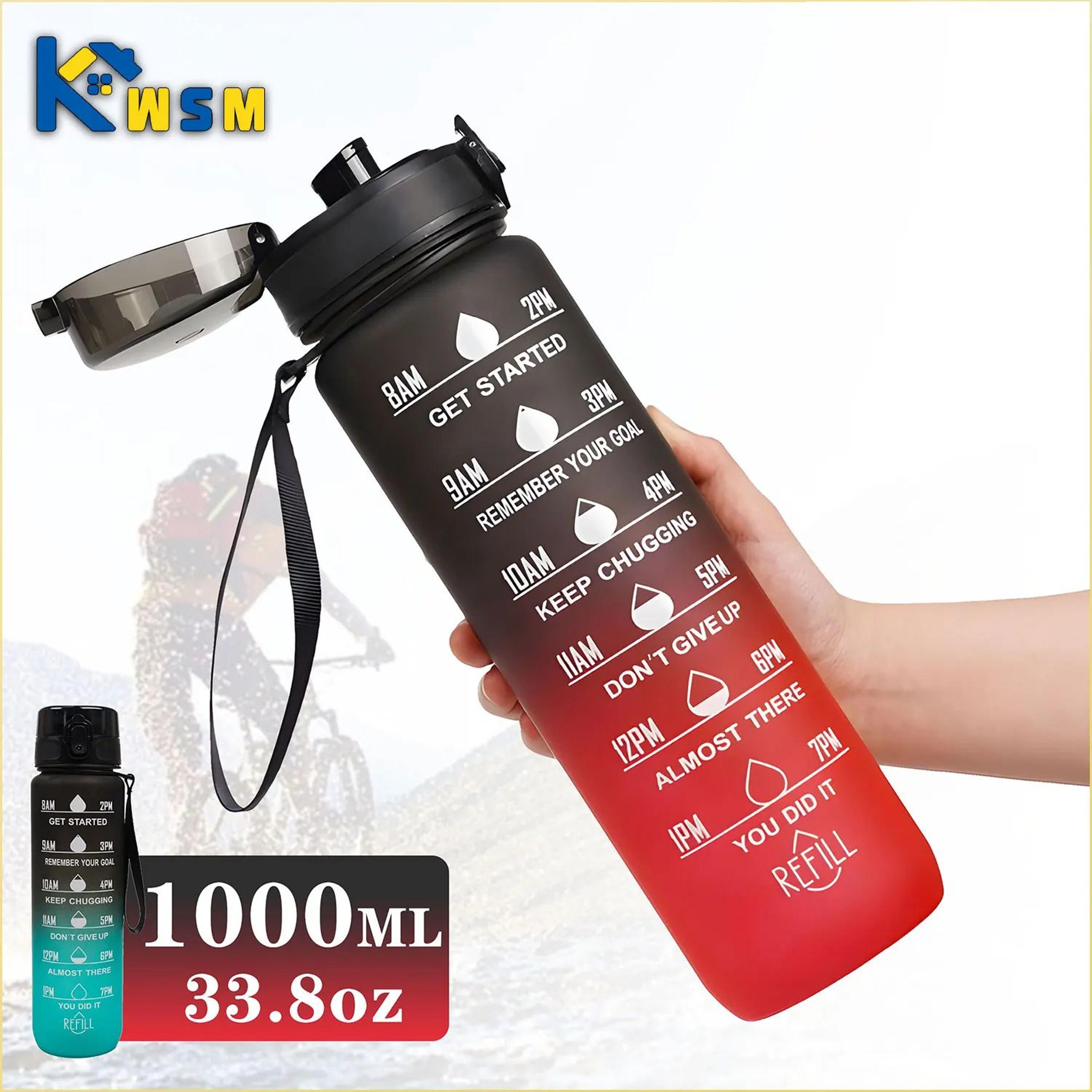gradient motivational water bottle with time marker and straw 900-1000ml