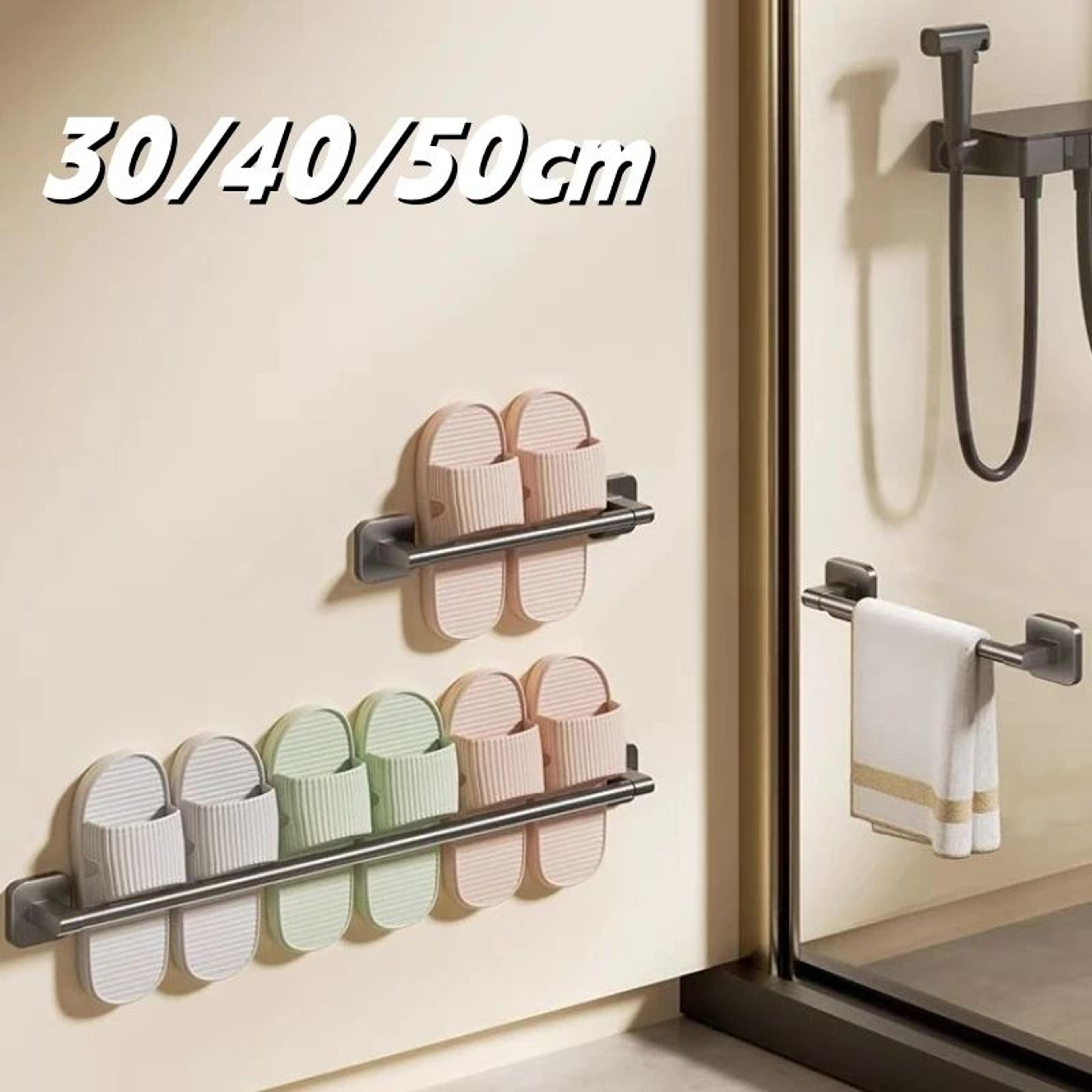 stainless steel no-drill towel rack and slipper organizer