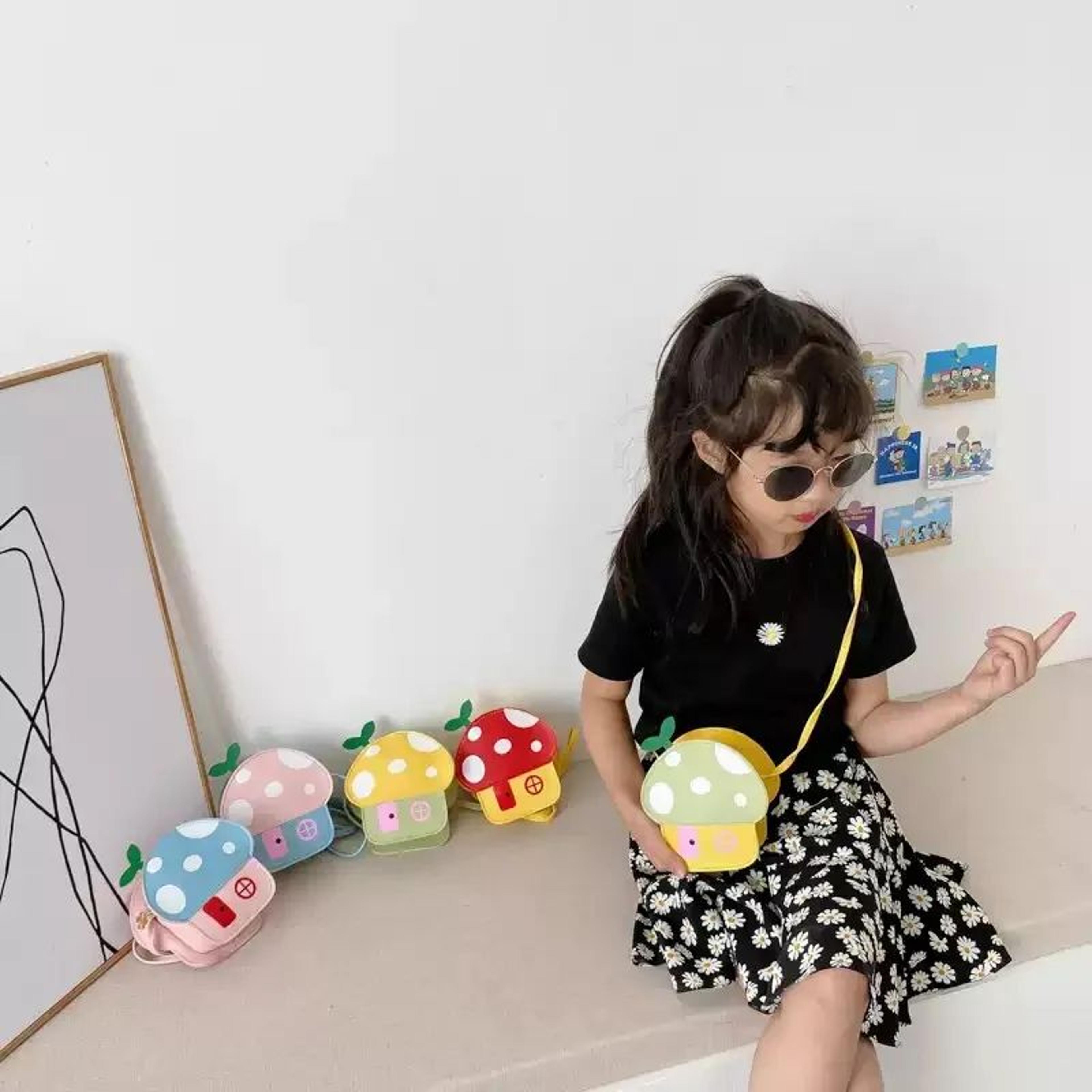 cute mushroom kids crossbody bag mini shoulder purse for girls