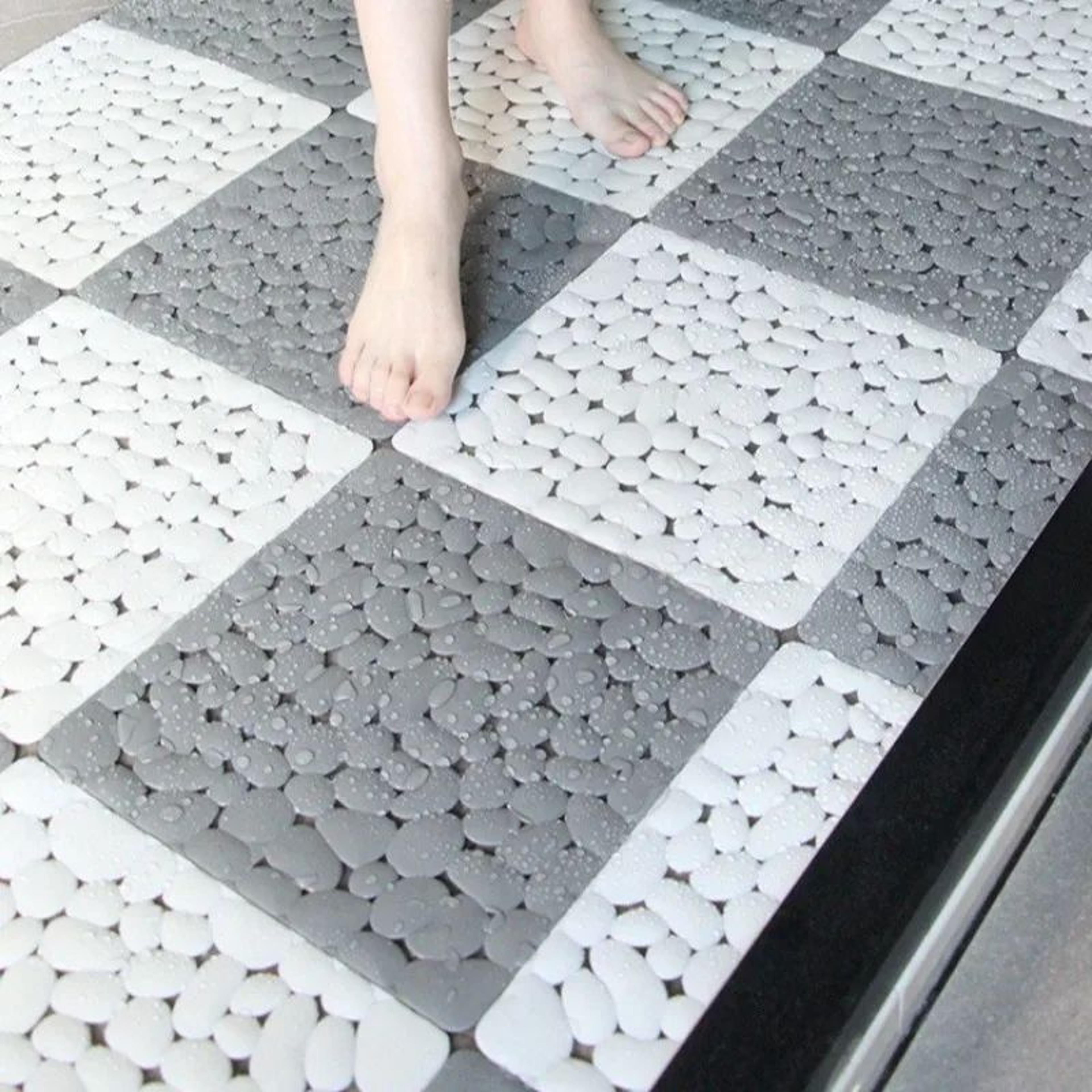 interlocking pebble non-slip shower mat 11.8 inch waterproof bathroom floor tiles