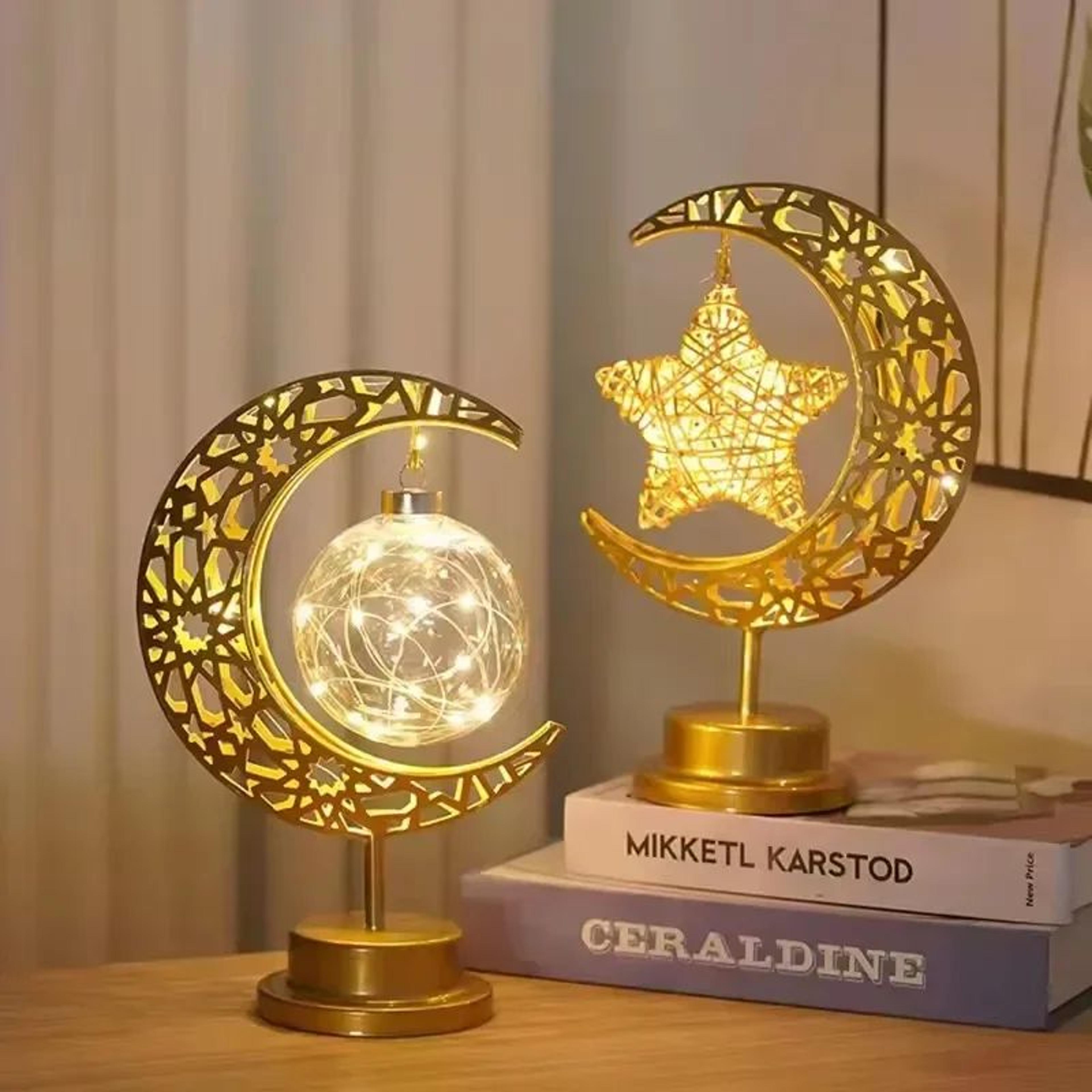rotating ramadan led crescent moon and star table lamp