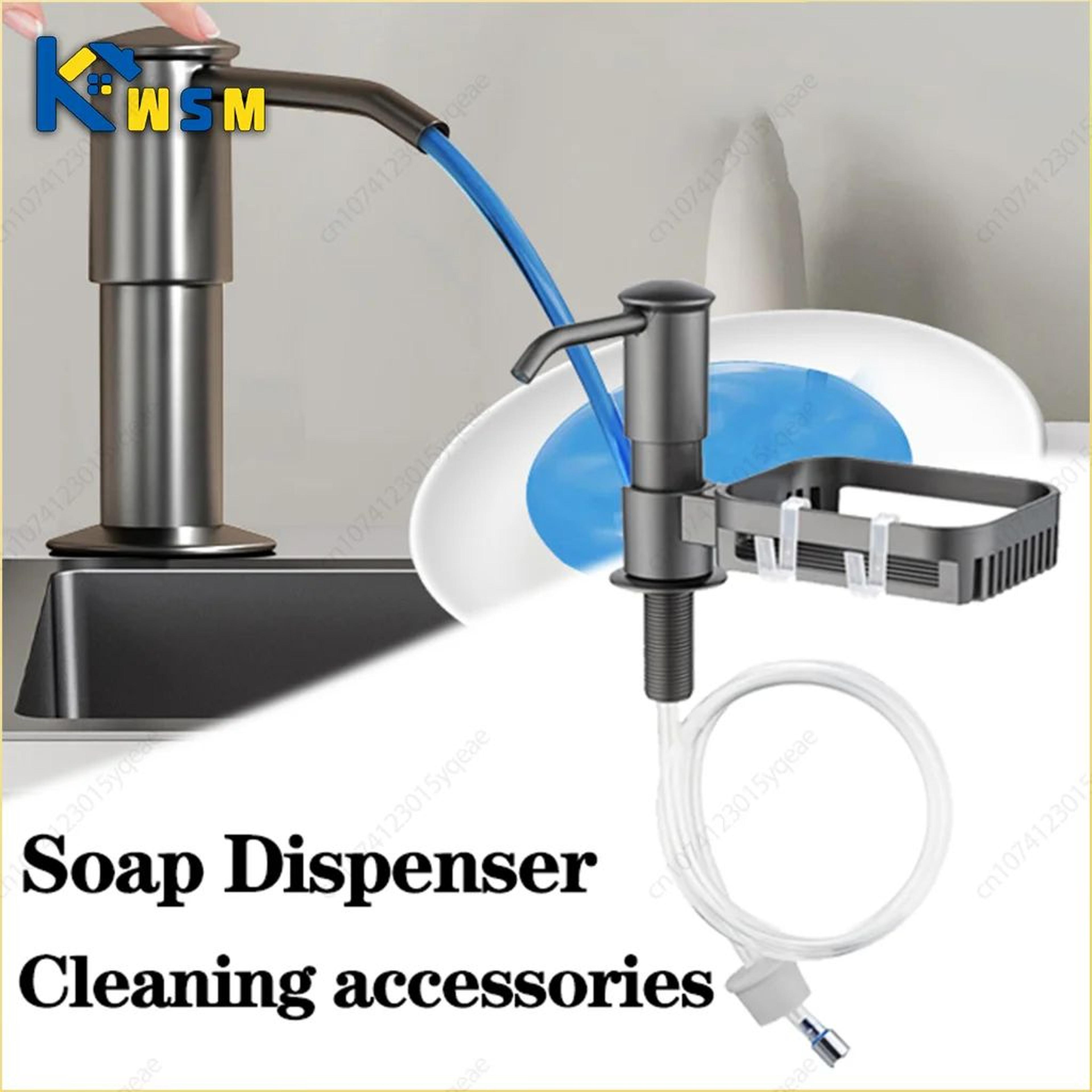 kitchen sink soap dispenser extender with press pump and storage tray