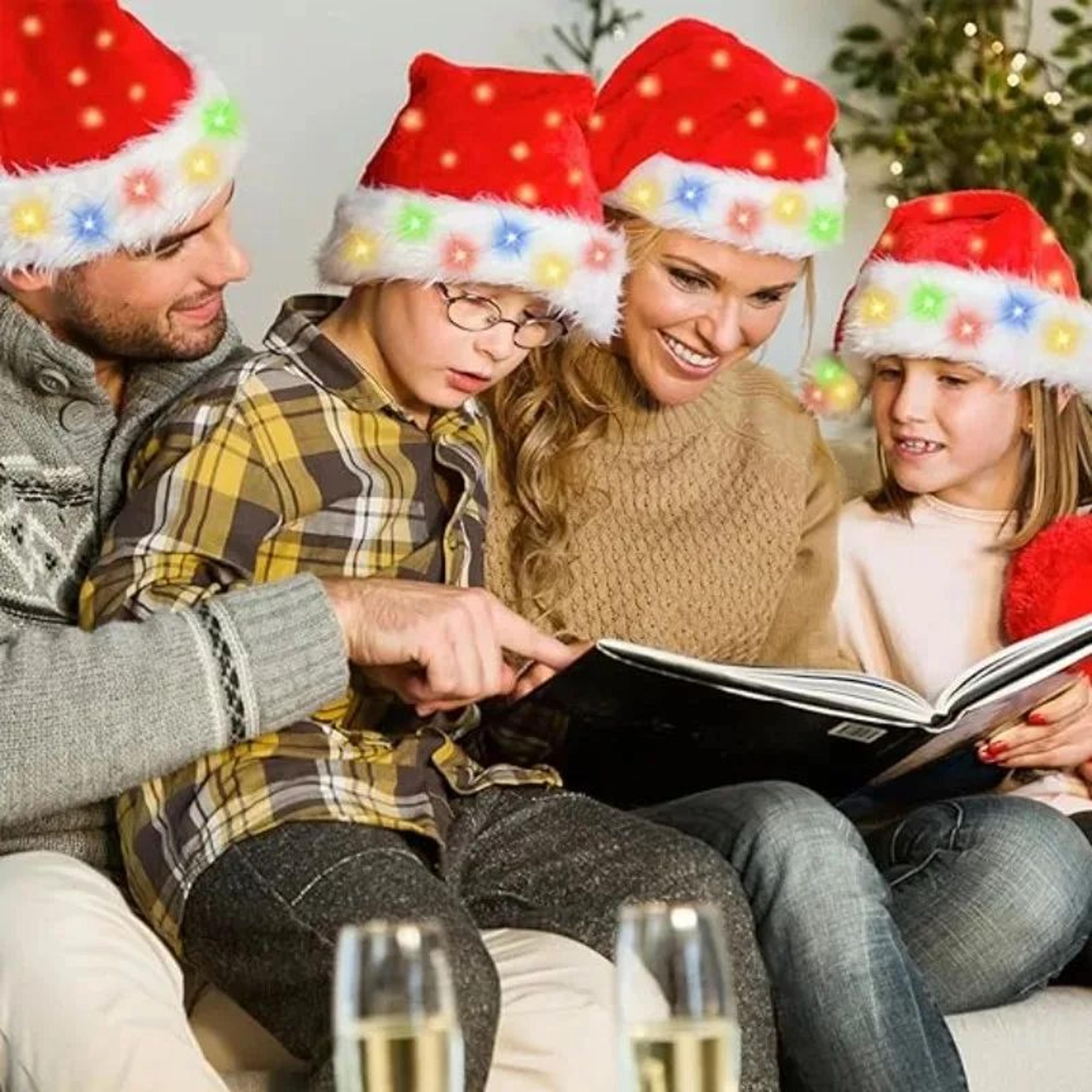 led light up plush santa hat for adults and kids 1/2/4pcs