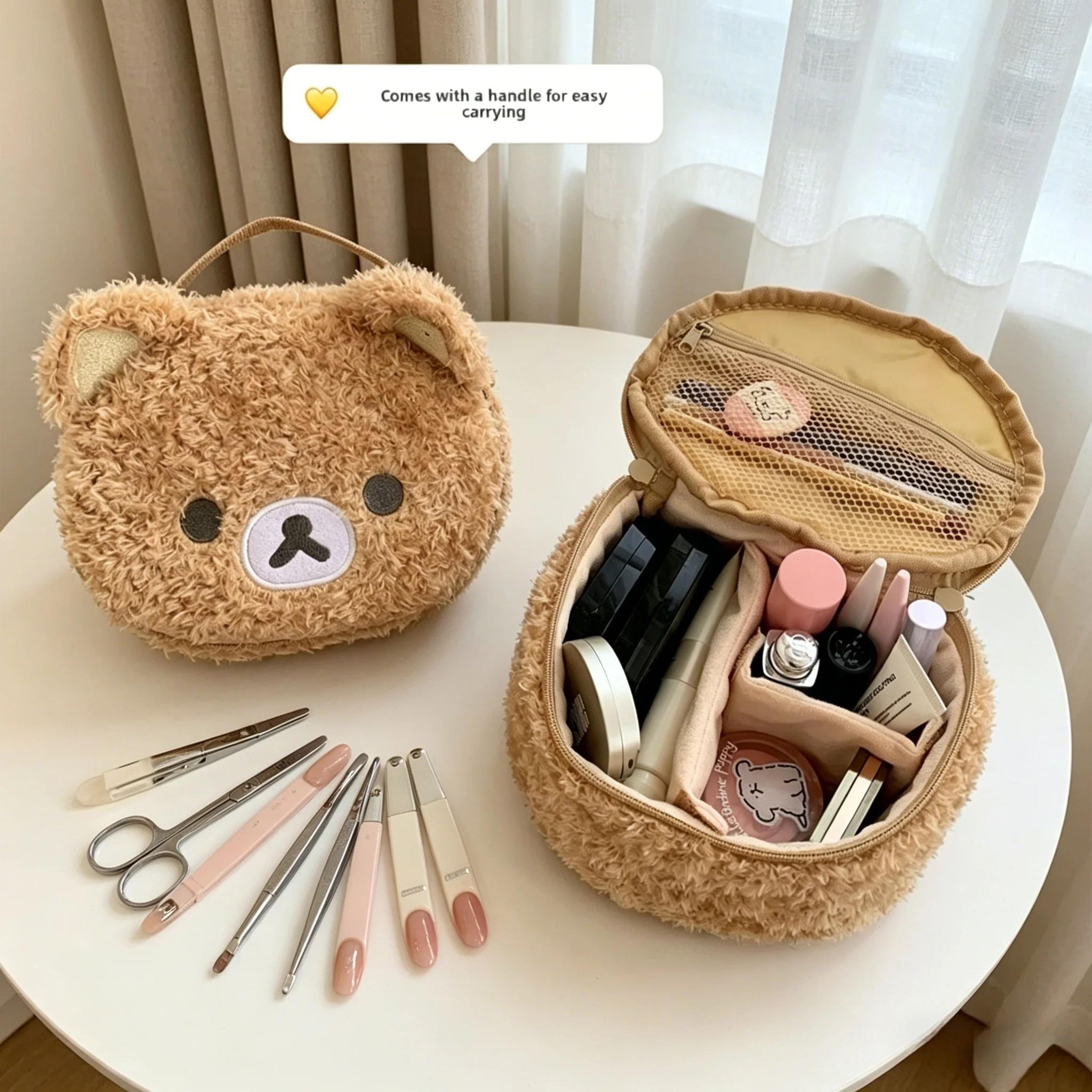 relaxed bear plush makeup bag cosmetic and jewelry organizer