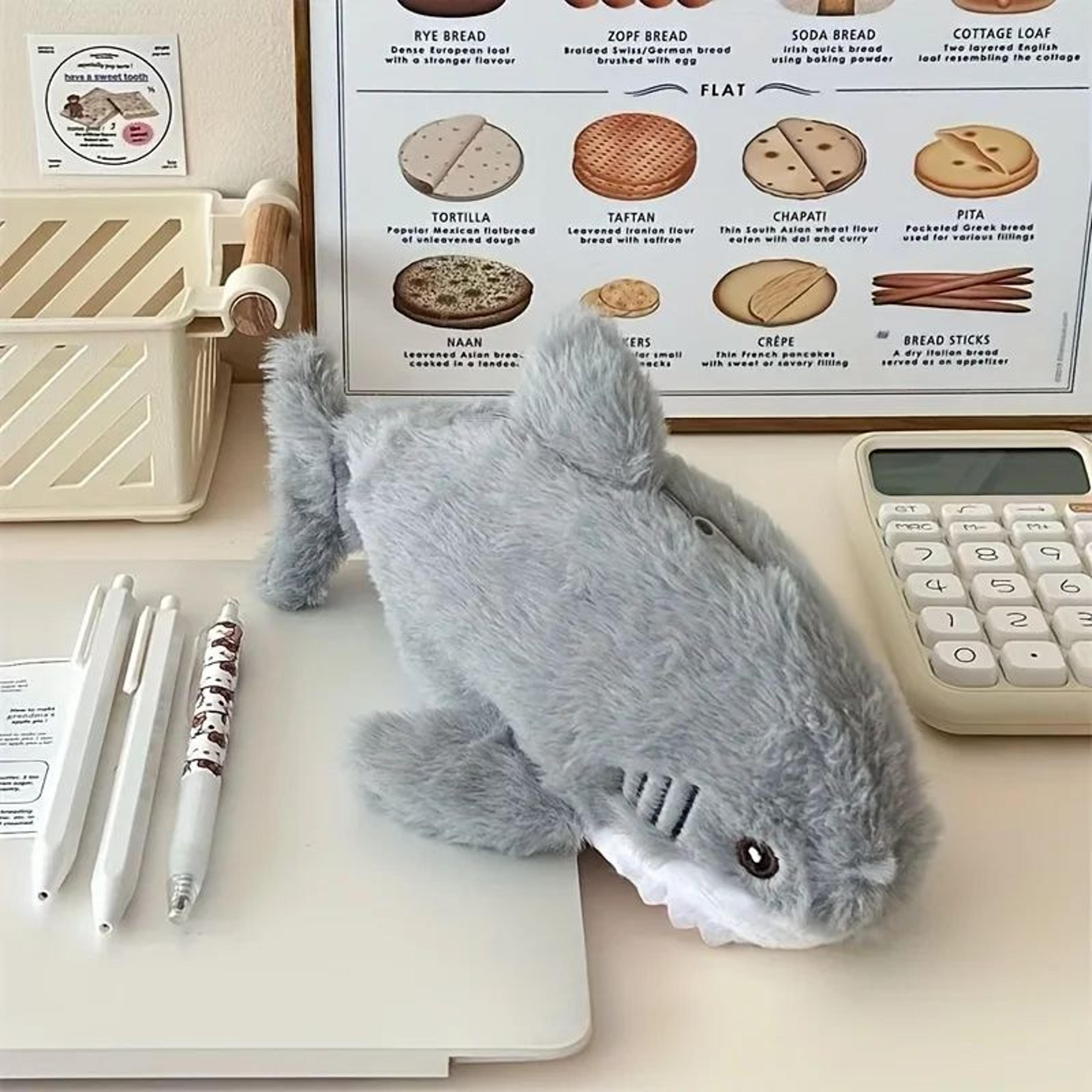cute plush shark pencil case large capacity stationery pouch