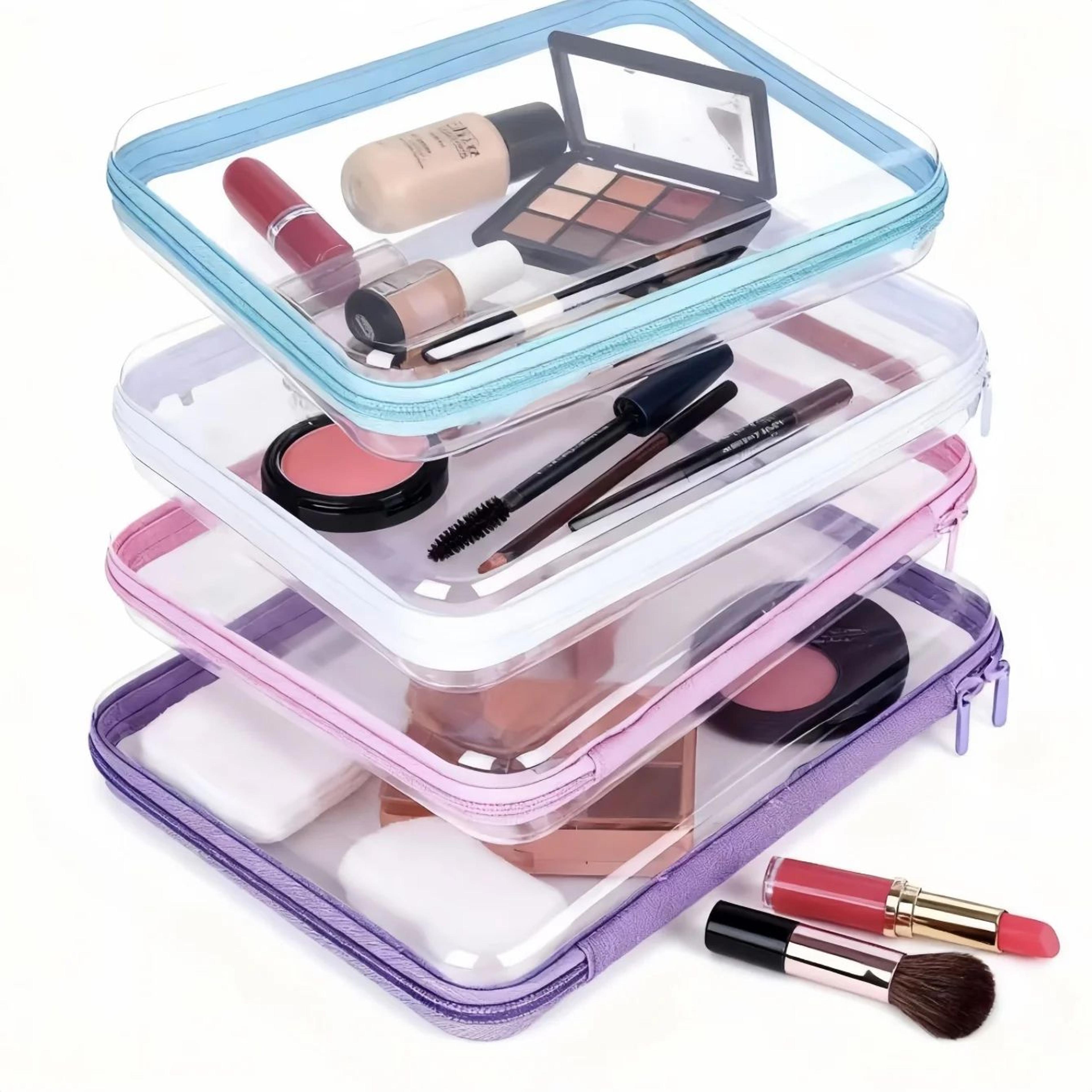 clear hard shell zipper case waterproof travel toiletry and makeup organizer