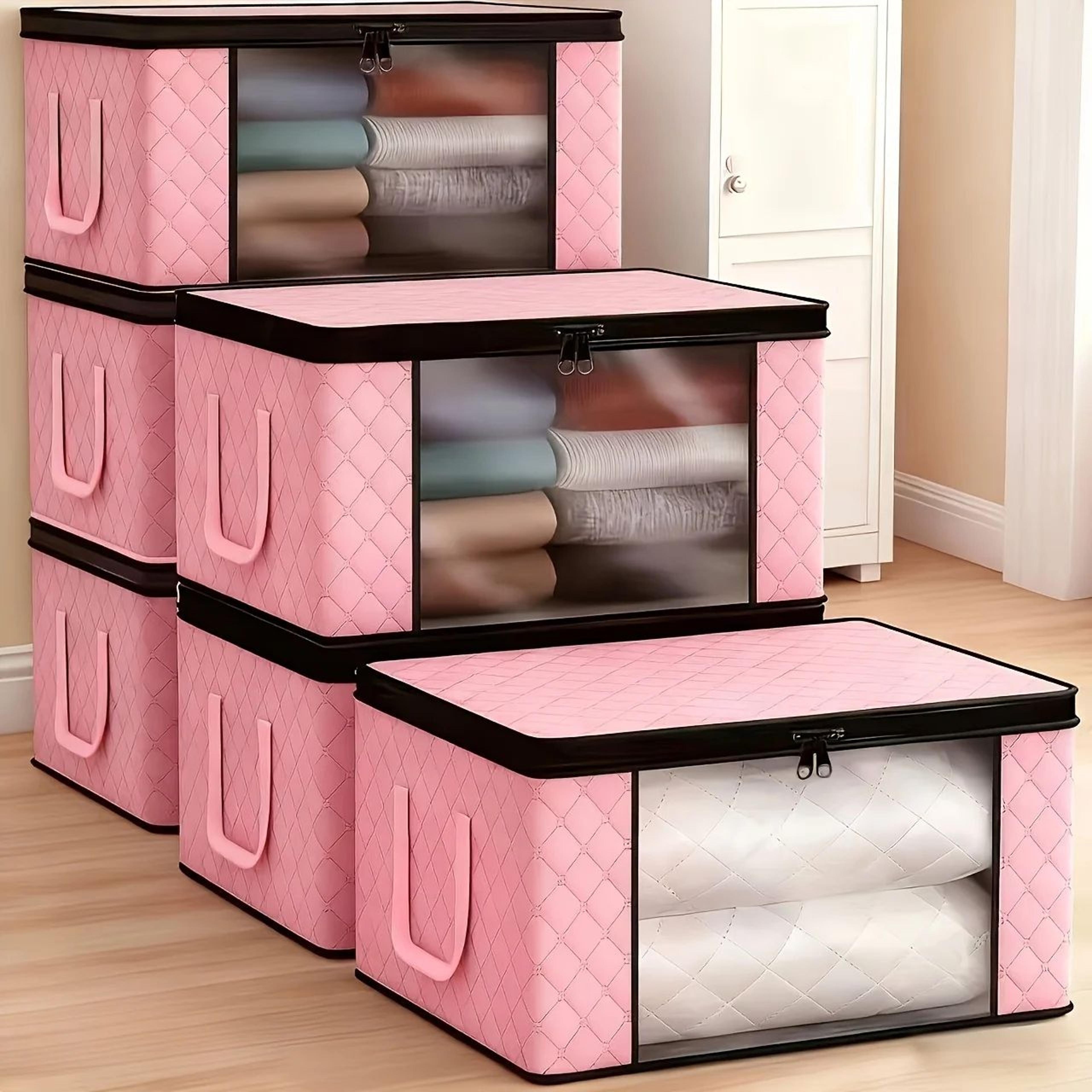 foldable clothes storage bags with clear window for blankets, bedding and closet organization