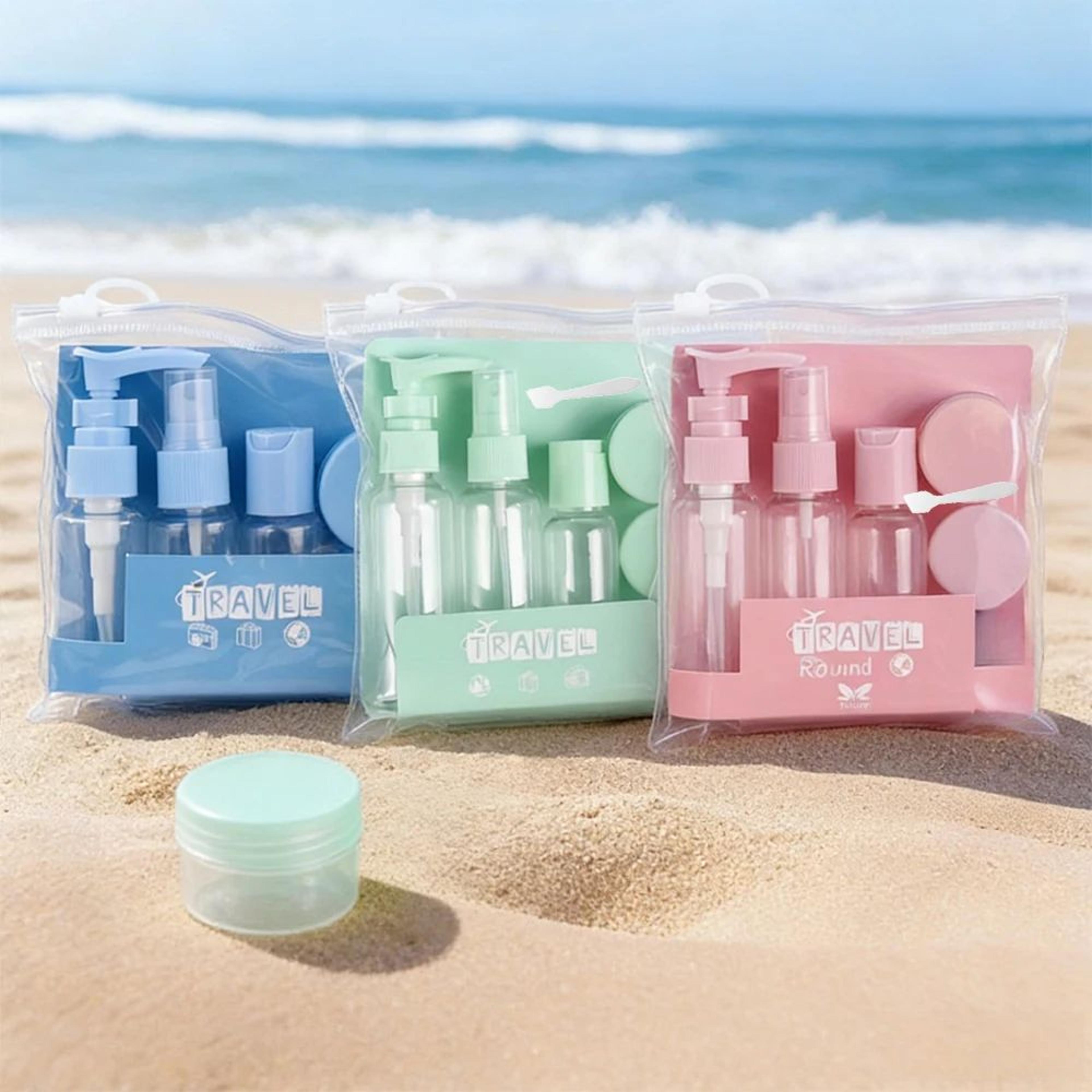 6-piece leak-proof travel bottle set with clear toiletry bag