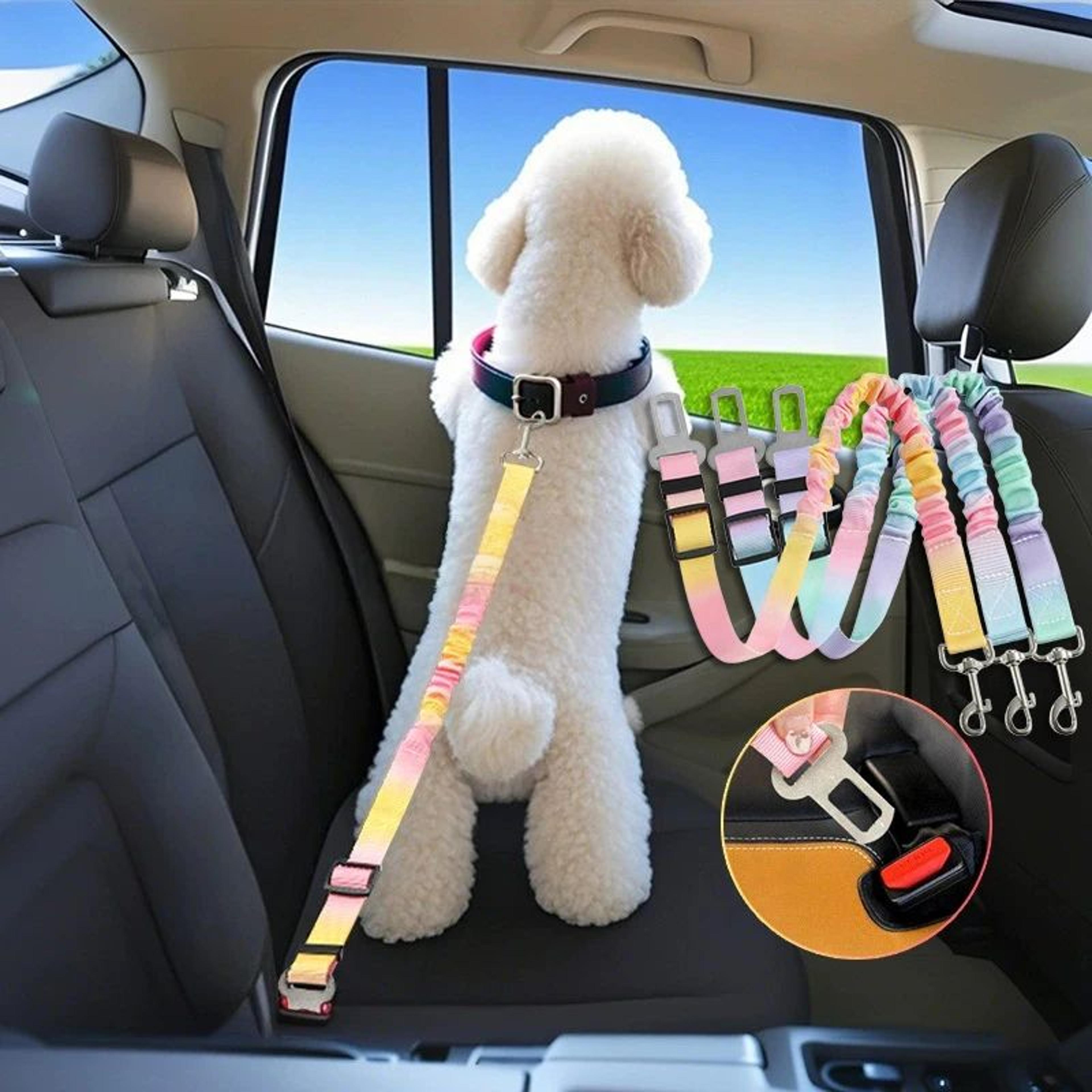 adjustable gradient dog car seat belt with bungee safety tether