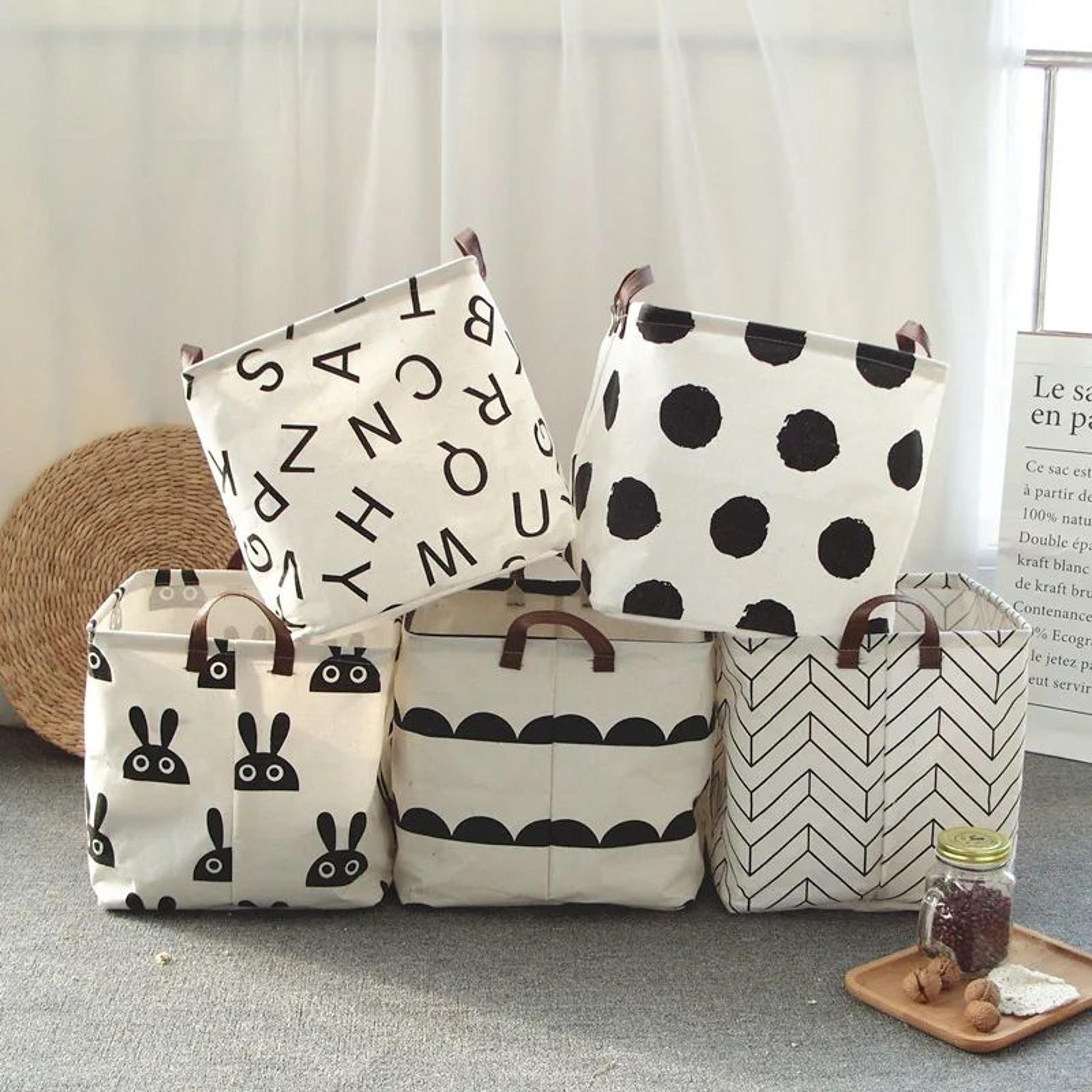 foldable cotton linen laundry basket with handles for clothes and home storage