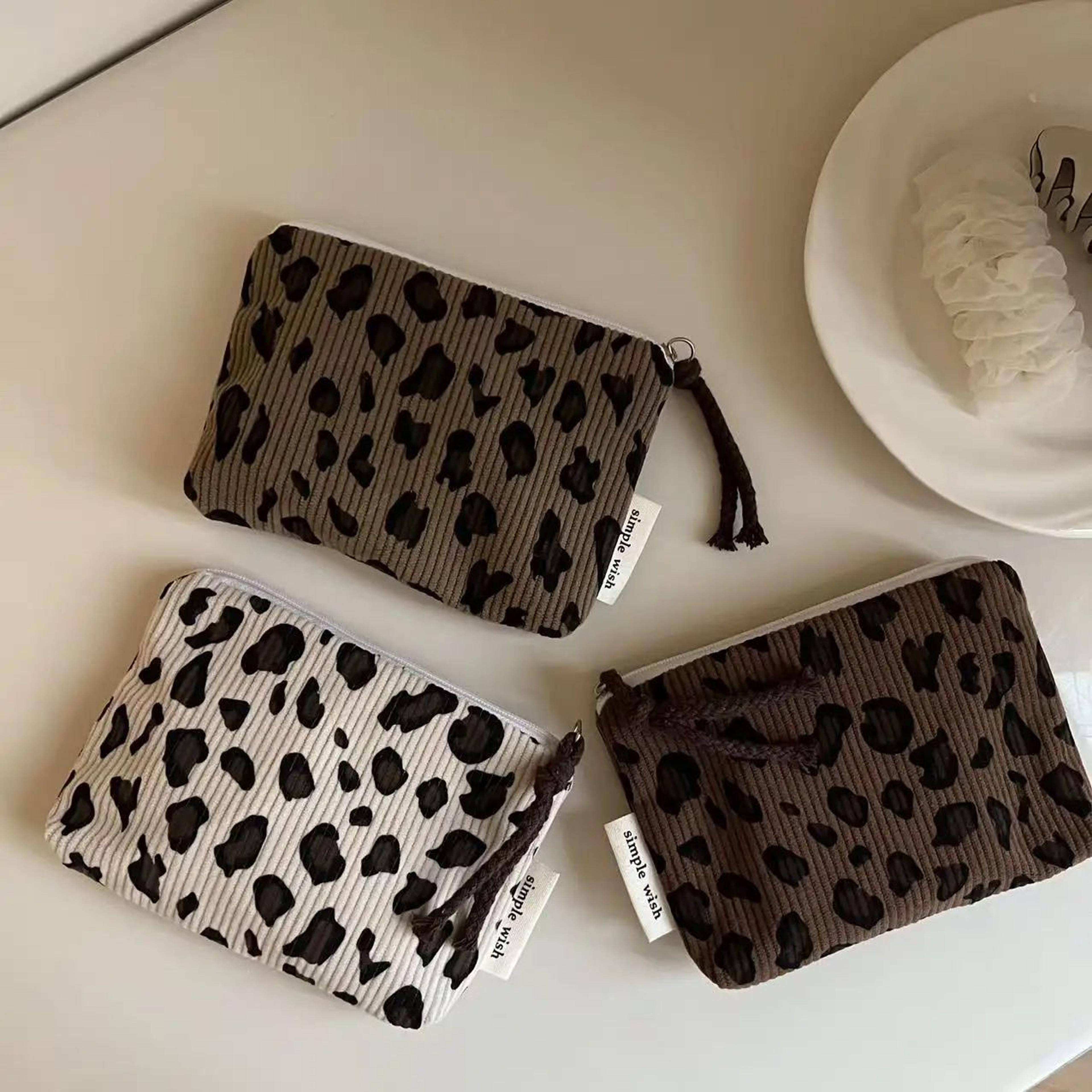 vintage leopard corduroy mini coin purse and travel storage pouch
